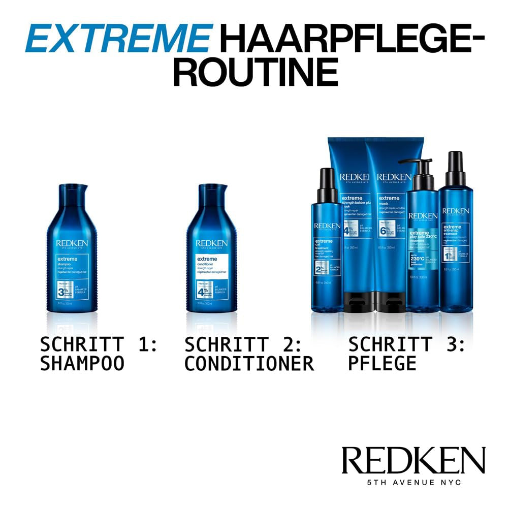 Redken Masque capillaire intensif pour tous les cheveux abîmés répare et régénère Anti-casse Extreme Strength Builder Plus Mask 1 x 250 ml Naty Shop Hair Mask