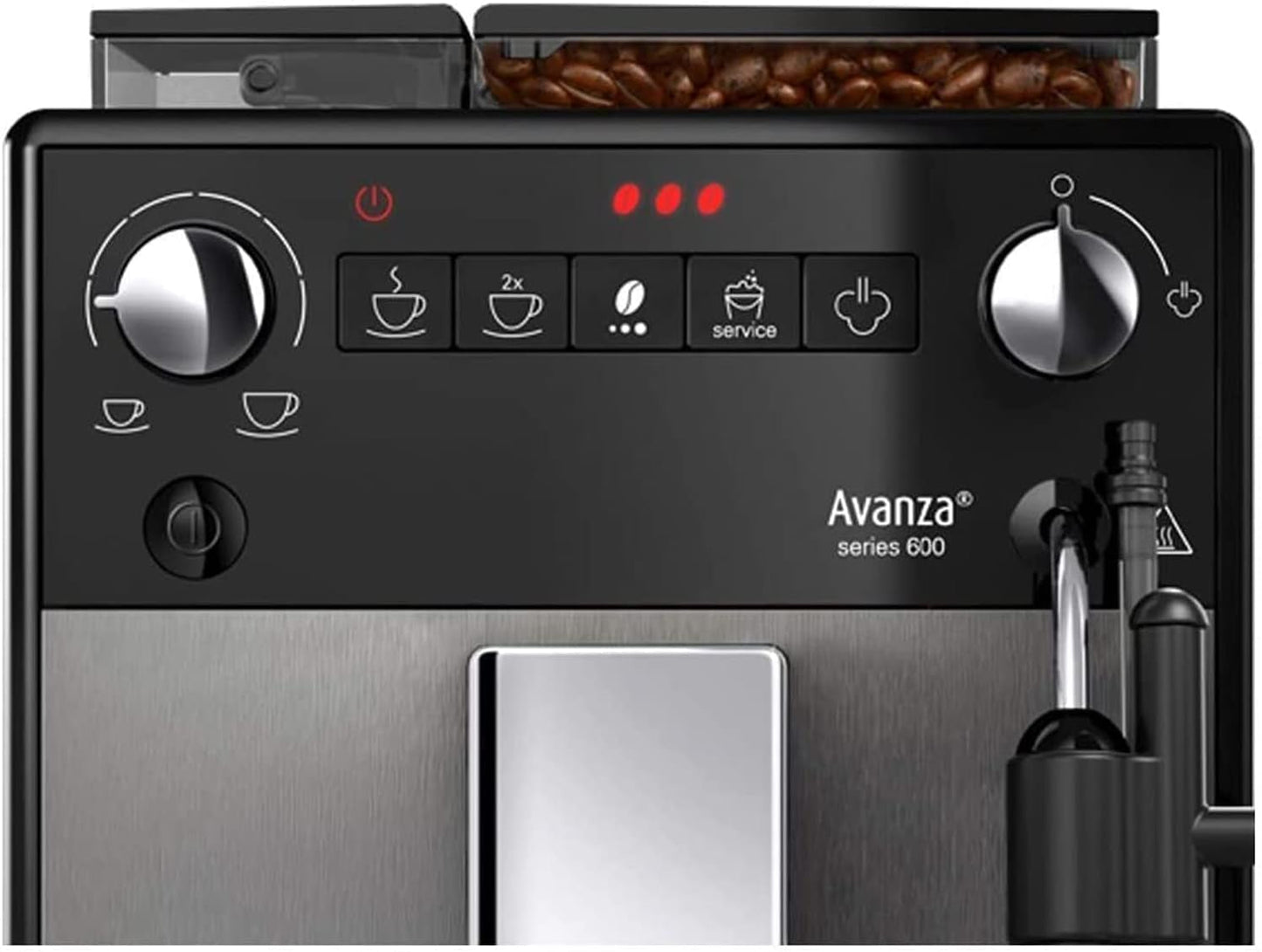 Melitta Avanza - Machine à expresso entièrement automatique avec système de lait, machine à expresso avec moulin et réservoir d'eau extra grand (1,5 l) pour par ex. cappuccino ou expresso, titan mystique