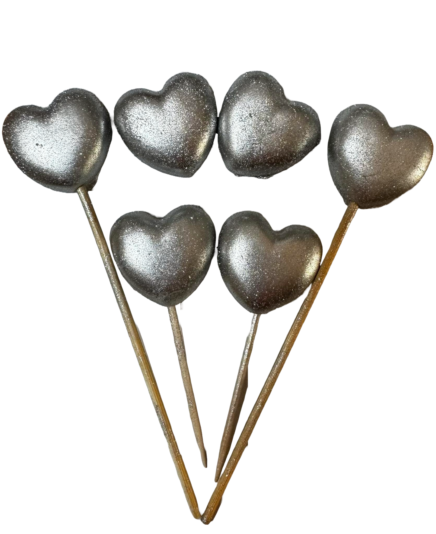 Lot de 6 décorations comestibles en sucre, Coeurs Argent Naty Shop Décorations en Pâte à Sucre