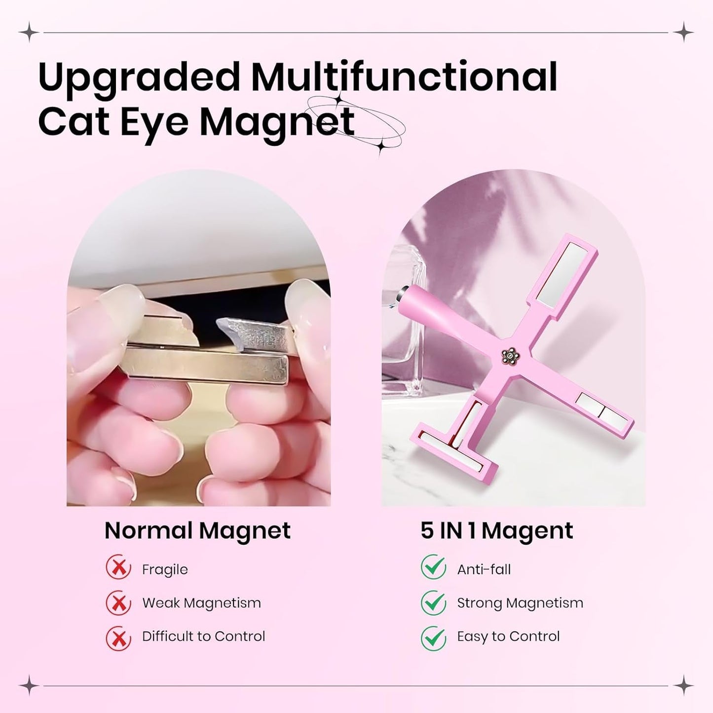 SUPWEE Outil magnétique pour ongles 5 en 1, aimant œil de chat rose pour ongles, stylo magnétique multifonction DIY, ensemble de stylos magnétiques 3D magiques, bâton magnétique pour Nail Art, outil de bricolage