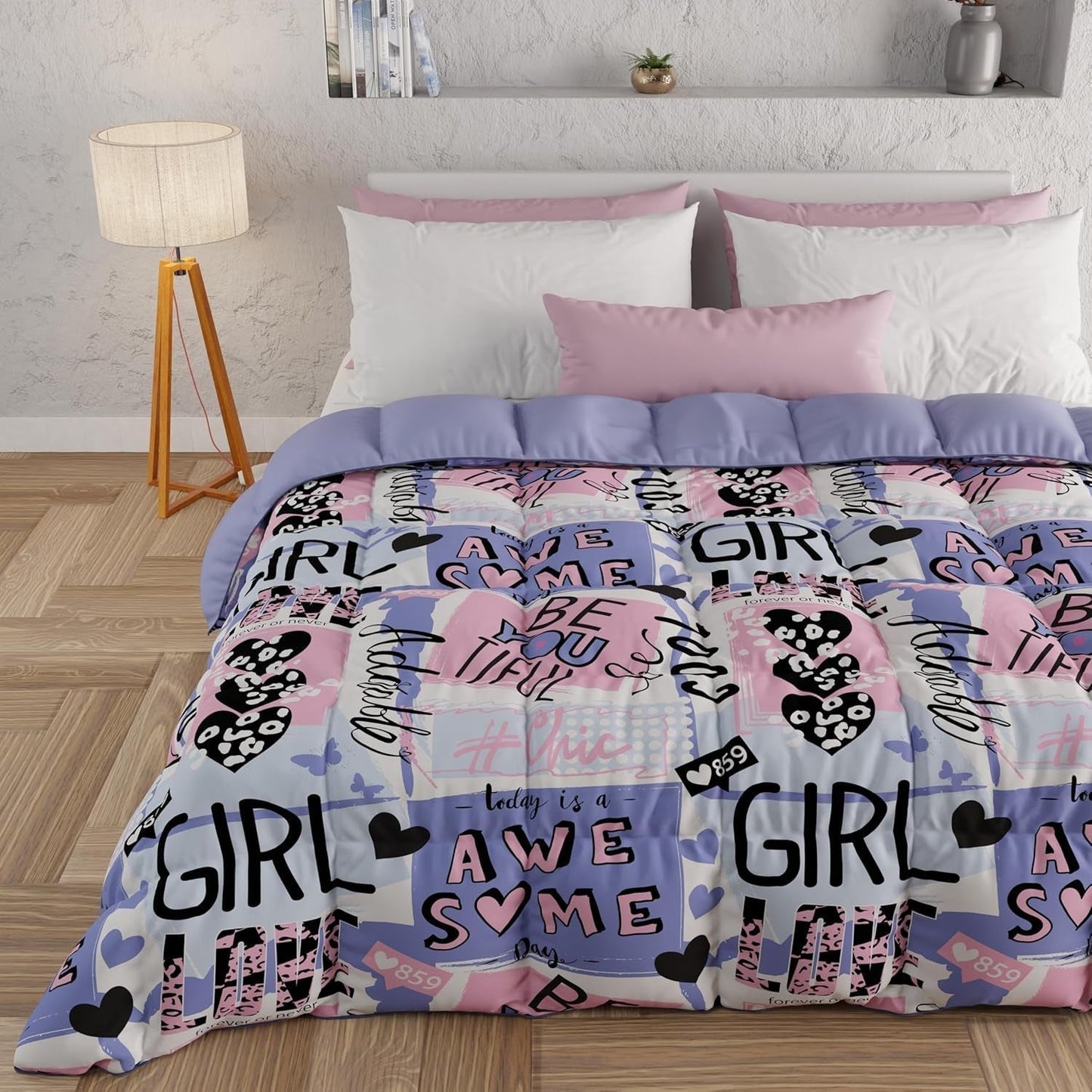 PETTI Artigiani Italiani - Couette d'hiver, Couette d'hiver, Couette simple, Double face, Impression monochrome et numérique, microfibre 100% hypoallergénique, Made in Italy Couettes et couettes Naty Shop Girlcool 160 X 190 Cm