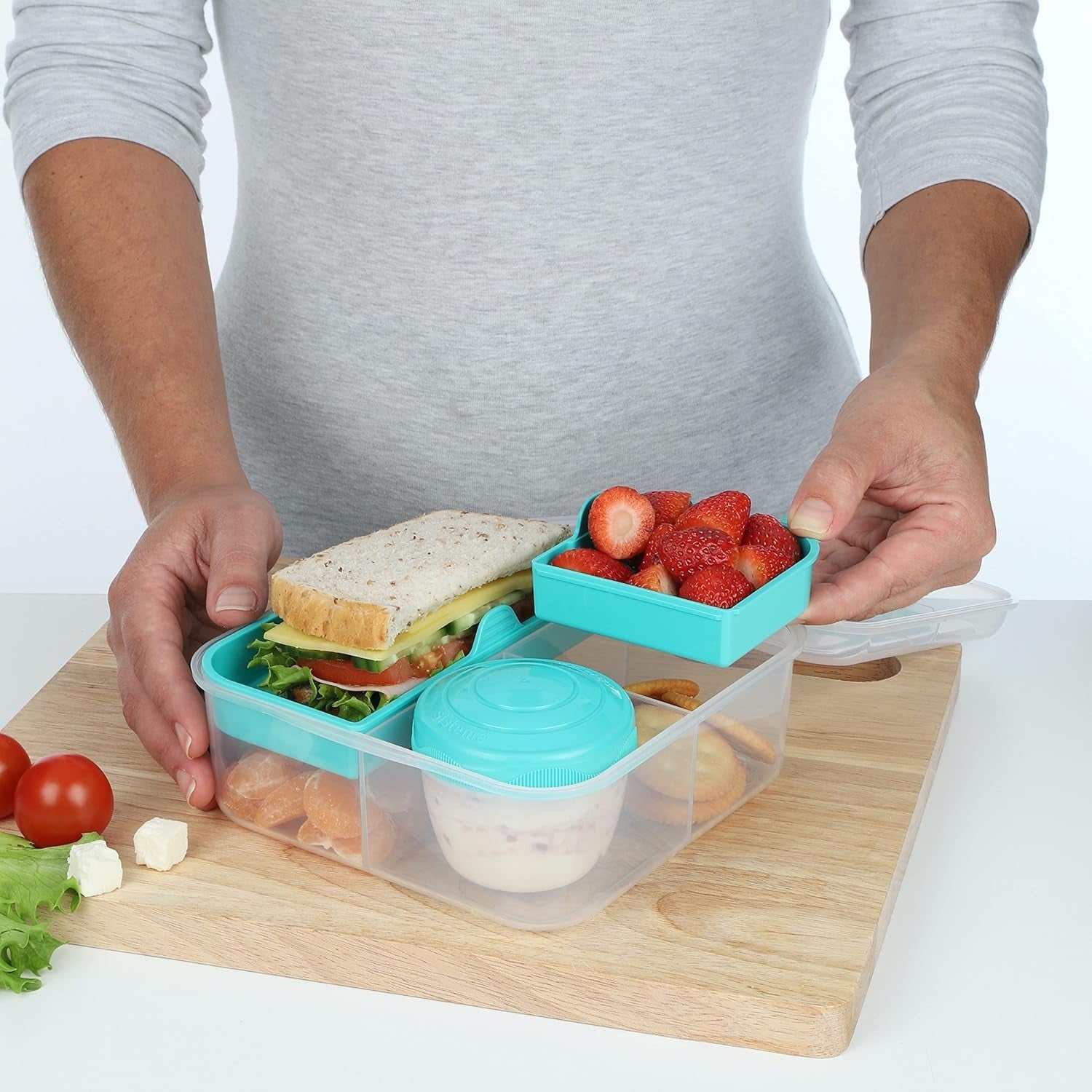 Bento Box TO GO système de boîte à lunch avec compartiments | Boîte à lunch 1,25 L avec pot de yaourt/fruits | pour enfants et adultes l | Minty Teal sans BPA [21685-8T], vert menthe Naty Shop boîtes de conservation alimentaire
