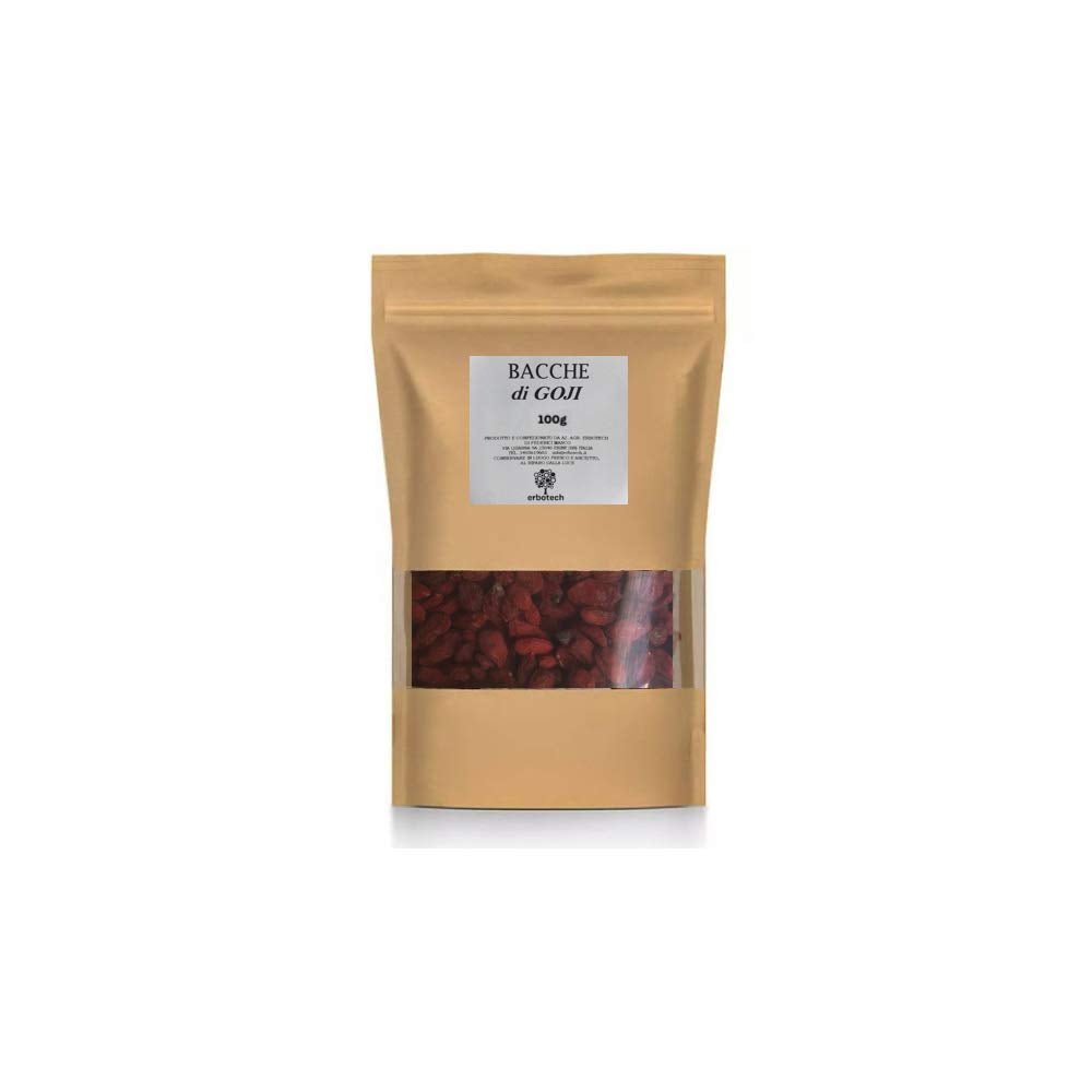 ERBOTECH Baies de Goji 200 g, baies de goji à haute teneur en vitamines, fruits secs sans sucre ni soufre, superaliments naturels et riches en énergie, Made in Italy Produits déshydratés Naty Shop 100 G