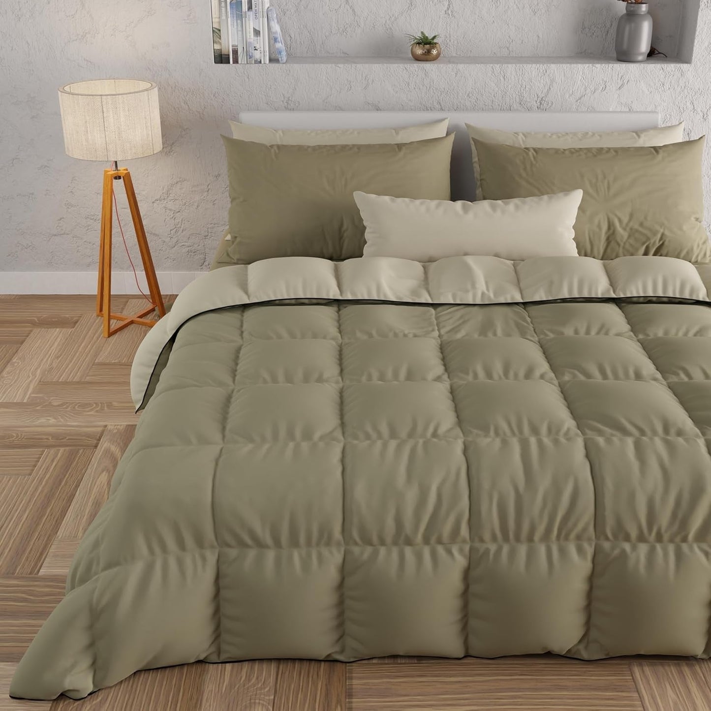 PETTI Artigiani Italiani - Couverture d'hiver pour lit double, maxi, monochrome, double face, blanc, gris, 100% Made in Italy Couettes et couettes Naty Shop Taupe boue 160 X 190 Cm