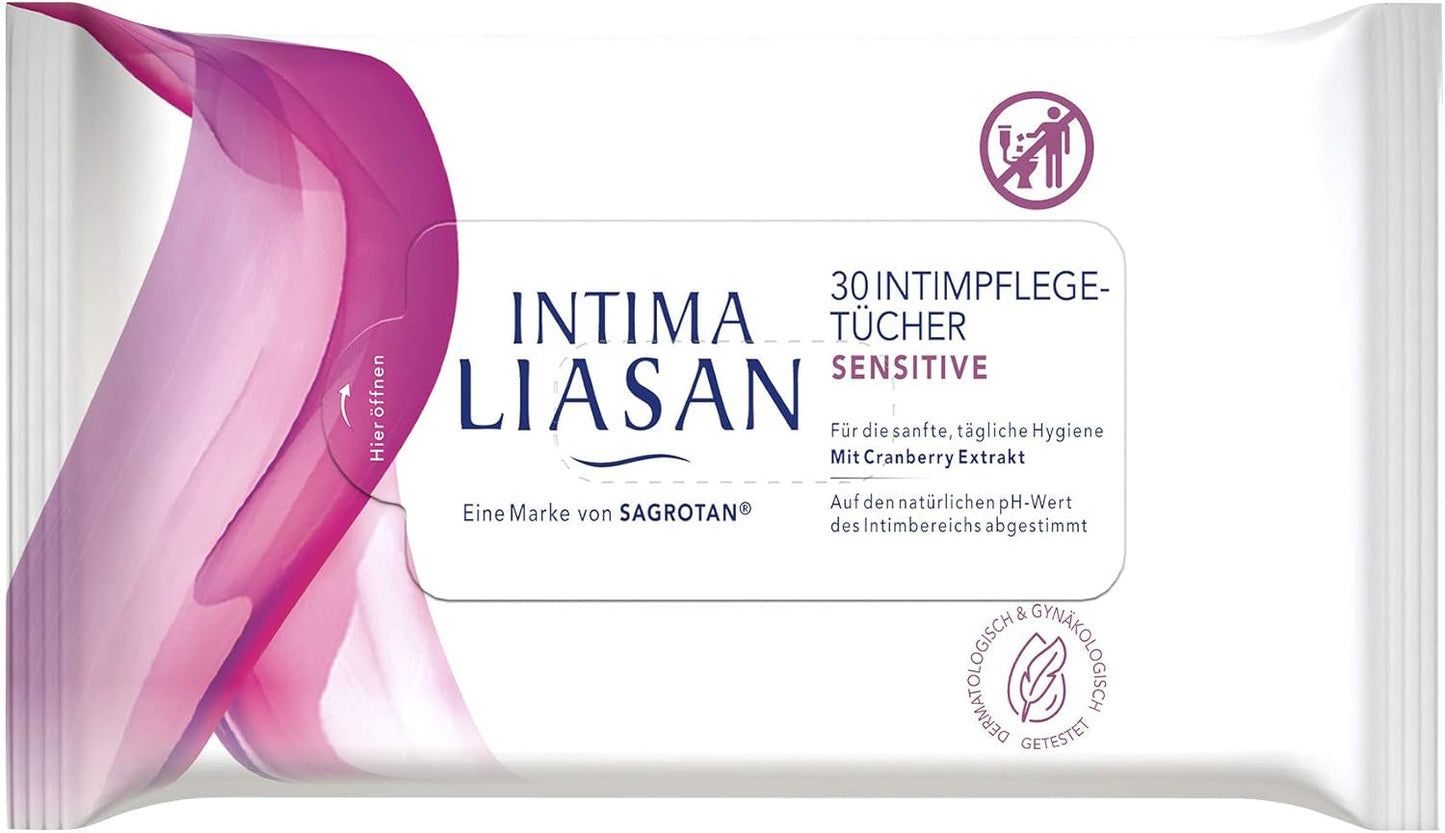 Intima by Sagrotan Lingettes soins intimes Sensitive, sans savon et sans alcool, 30 pièces (paquet de 4)