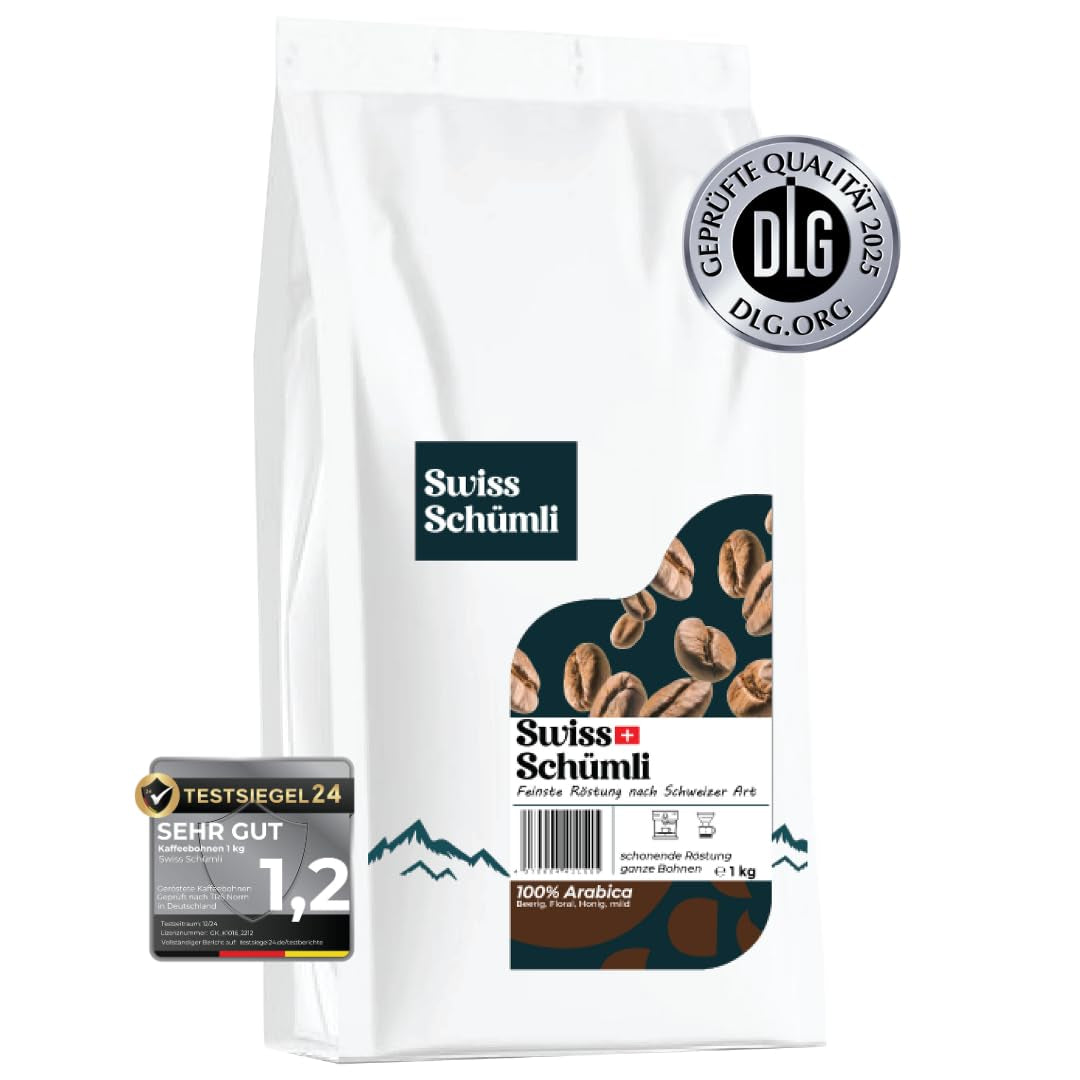 Issu de plus de 175 ans d'expérience : Schwiizer Schüümli Swiss Schümli en grains 1 kg – Torréfaction légère pour un café Schümli fin, crème parfaite, intensité 2/5, acidité 1/5 – pour un vrai plaisir de café