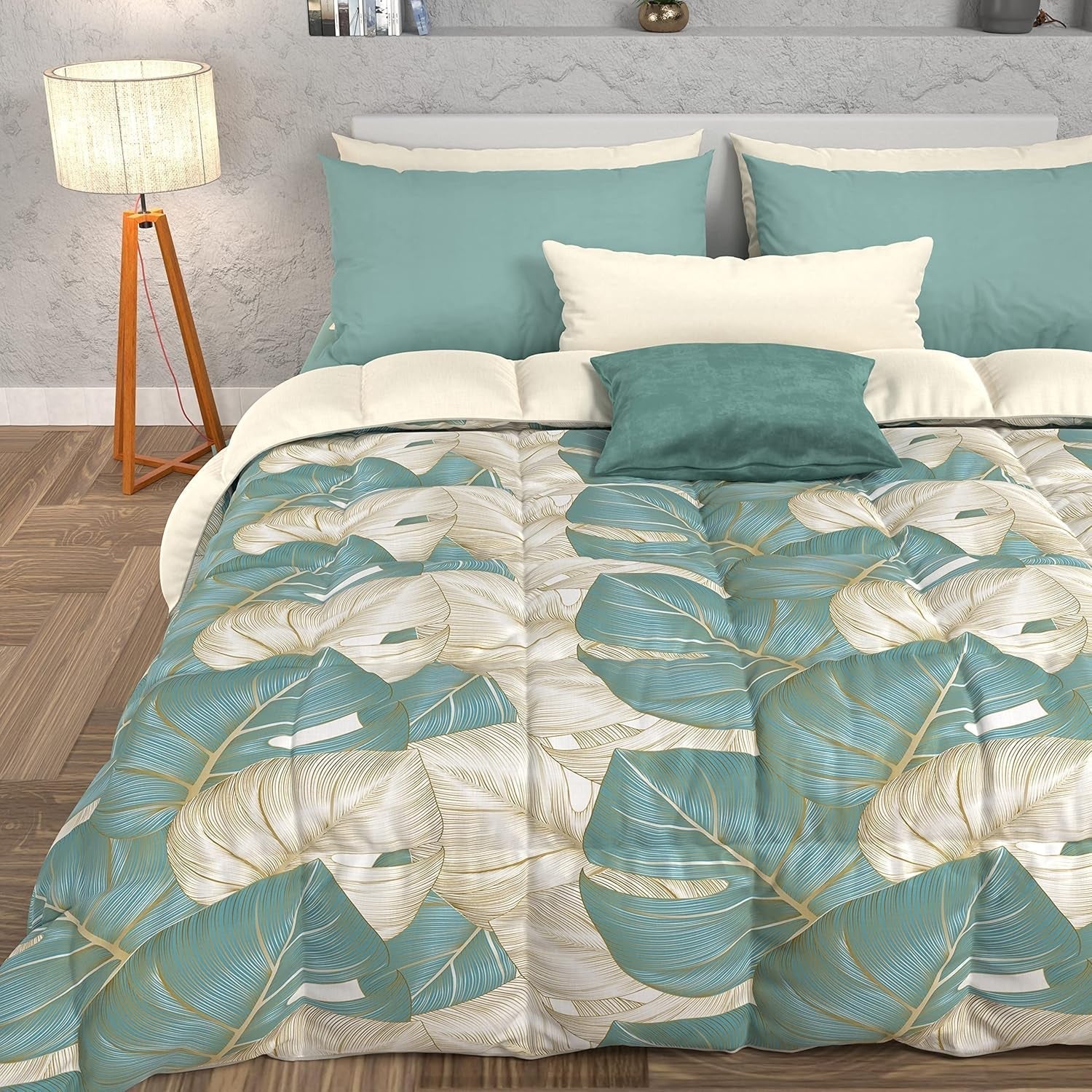 PETTI Artigiani Italiani - Couette d'hiver, Couette d'hiver, Couette simple, Double face, Impression monochrome et numérique, microfibre 100% antiallergique, Made in Italy Courtepointes et courtepointes Naty Shop Bleu clair tropical O Una Piazza E Mezza