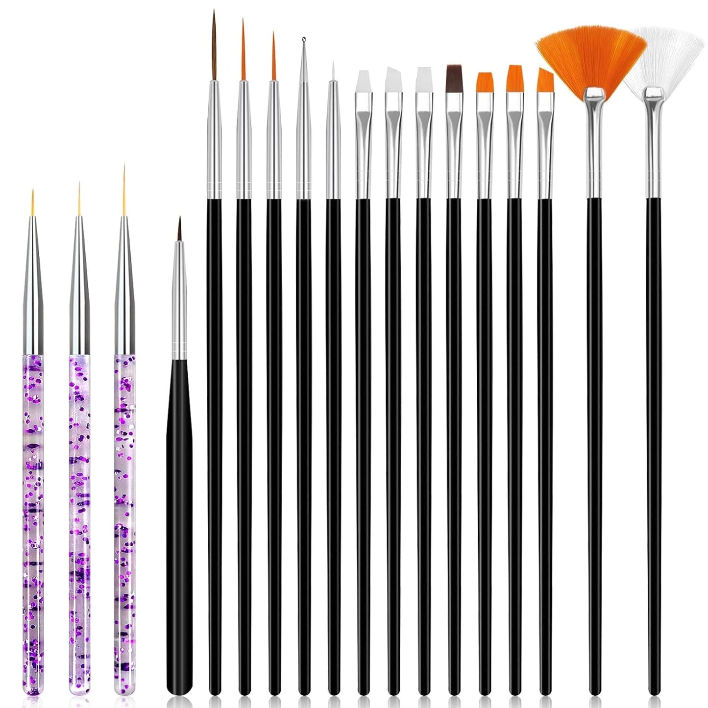 Hanyousheng 20 pièces ensemble de pinces à ongles, 15 pièces pinces à ongles, 5 pièces outils de pointage pour Nail Art pour bricolage Nail Art Design