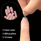 Faux ongles ovales, 12 tailles, pointes courtes, demi-couverture française, pour bricolage, Salon de manucure, Transparent, 600 pièces