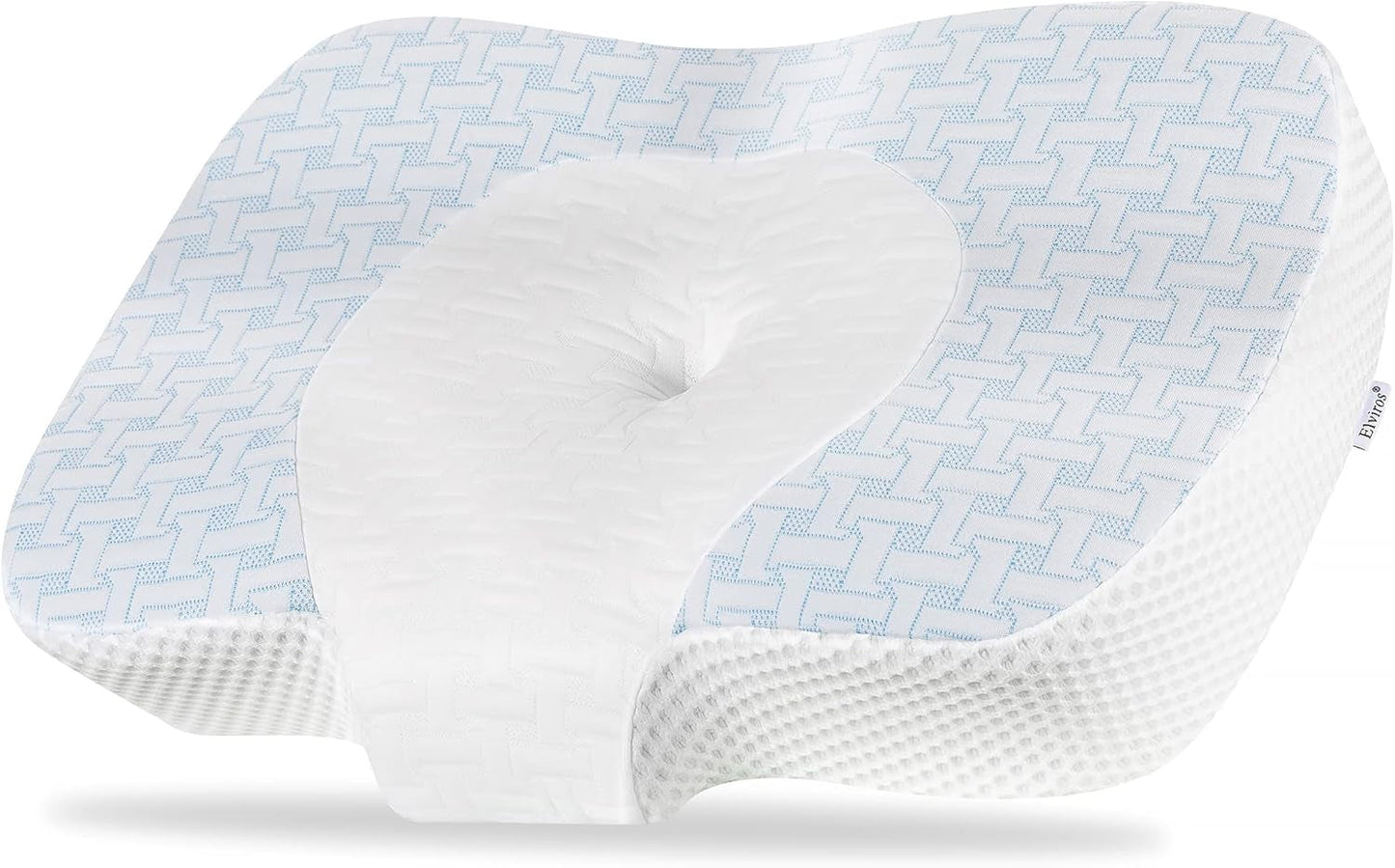Elviros Oreiller orthopédique en mousse à mémoire de forme, oreiller pour douleurs cervicales, oreiller de sommeil, oreiller ergonomique pour le cou, oreiller de soutien du cou, oreiller anti-ronflement pour dormeurs latéraux, dormeurs sur le ventre, blanc Naty Shop Oreillers orthopédiques cervicaux bleu 60 x 38,6 x 9,9/13,5 cm