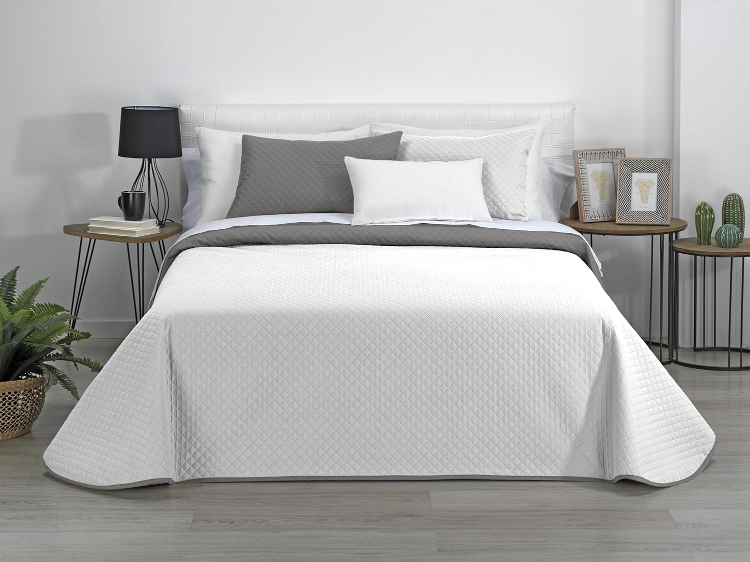 Estoralis | AVA | Courtepointe boutique réversible | Pour toutes les saisons | Couleur – Blanc/Taupe | Pour lit 180 cm. (270 X 270 Cm. Ancho X Alto) | Couette matelassée Couettes et couettes Naty Shop