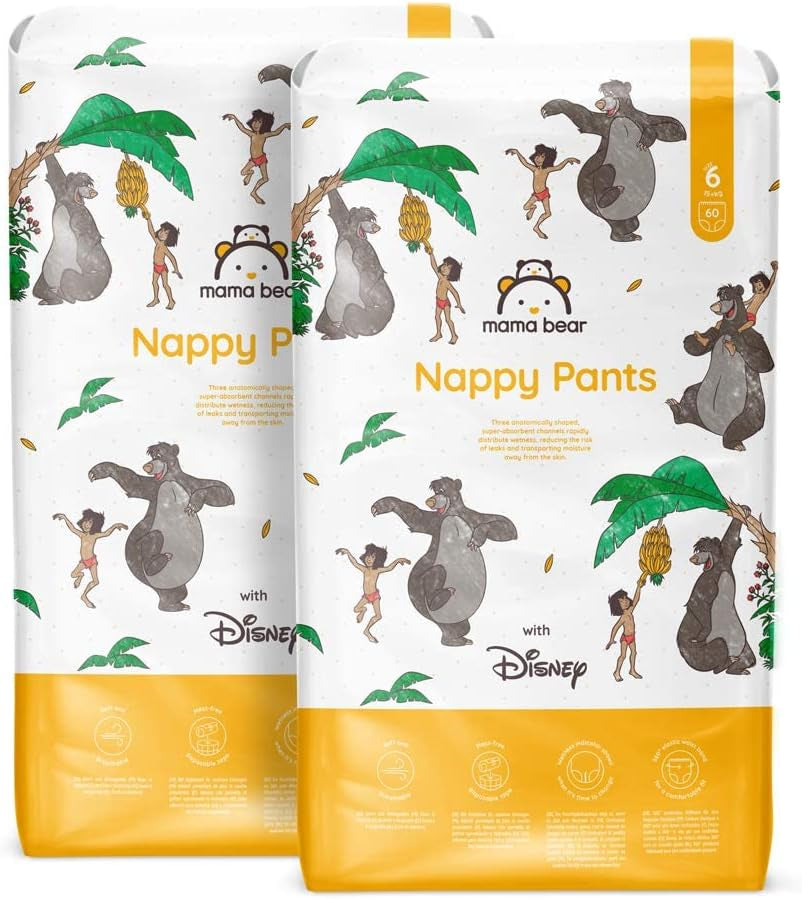 Marque Amazon : Couches Mama Bear Disney, taille 5 (12-17 kg) – Boîte mensuelle, blanche, 140 pièces (2 paquets de 70)