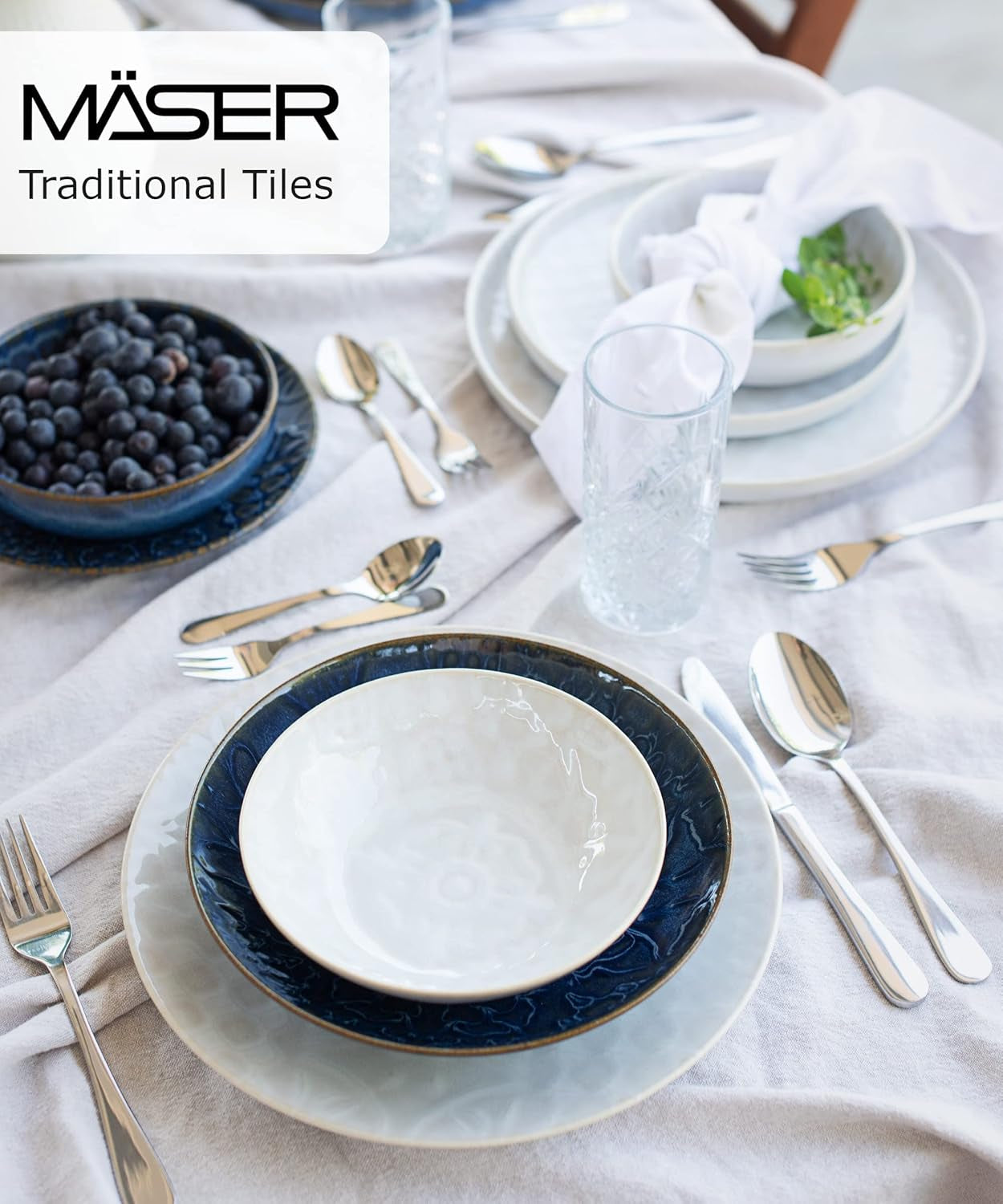 MÄSER 935079 Service de table moderne vintage pour 2 personnes, design mauresque, service de table 8 pièces, assiettes et bols en céramique de haute qualité, grès, blanc