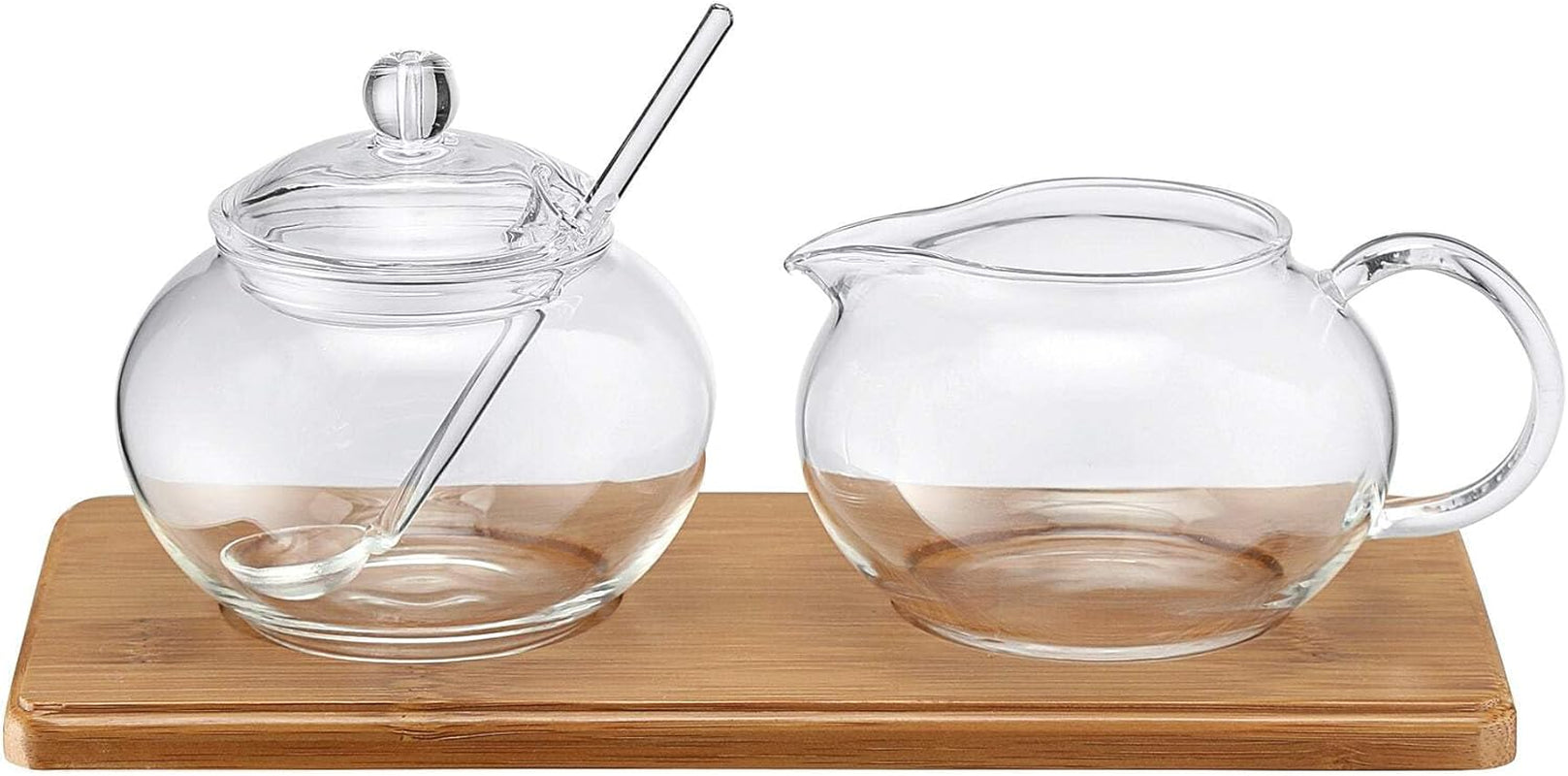 Service à sucre/crème en verre avec plateau en bambou, 14580