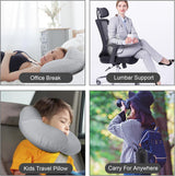 Oreiller cervical gonflable de voyage, oreiller cervical gonflable compact et rapide avec housse de coussin lavable pour les voyages en voiture, avion, train, bureau, famille