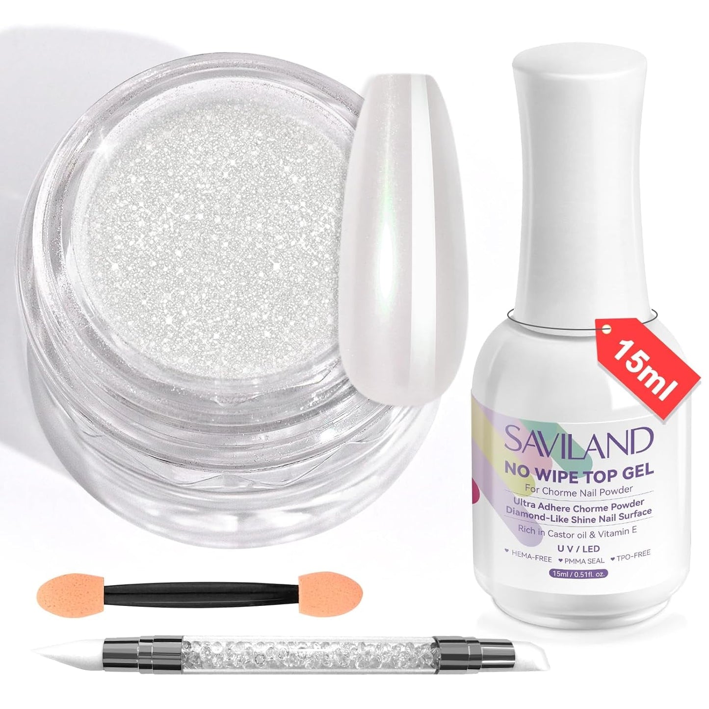 Saviland Chrome Nail Powder Set - Rose Laser Chrome Nail Powder Effet Miroir Laser Nail Art, Nail Glitter Manucure Poudre Décorative avec Bâtons Éponge, Nail Glitter Powder Nail Salon