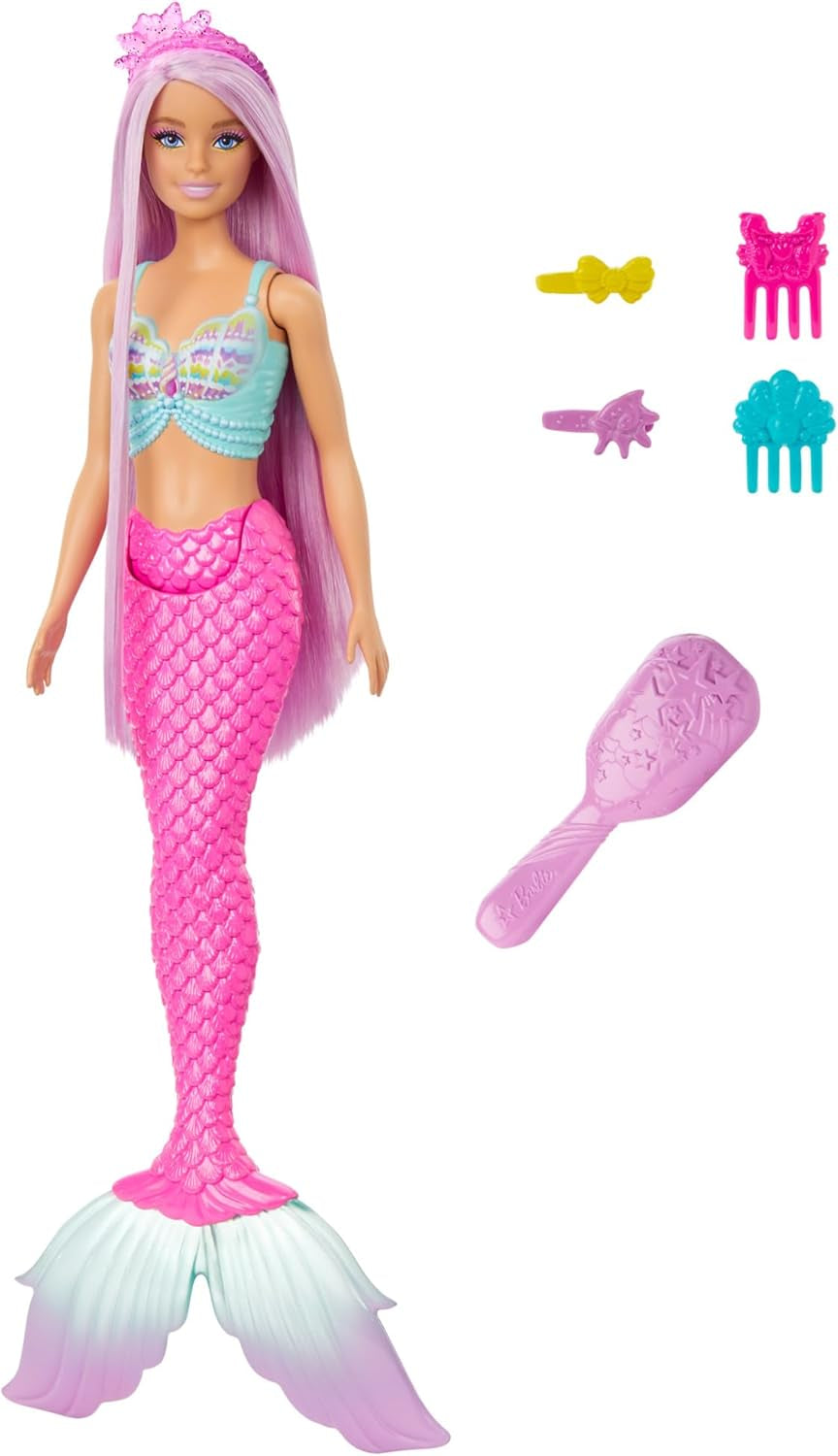 Poupée Barbie Sirène - avec de longs cheveux roses et des accessoires de coiffure personnalisés, dont une brosse, une jolie coquille et des nageoires roses, à partir de 3 ans, HRR00 Naty Shop Dolls Default Title