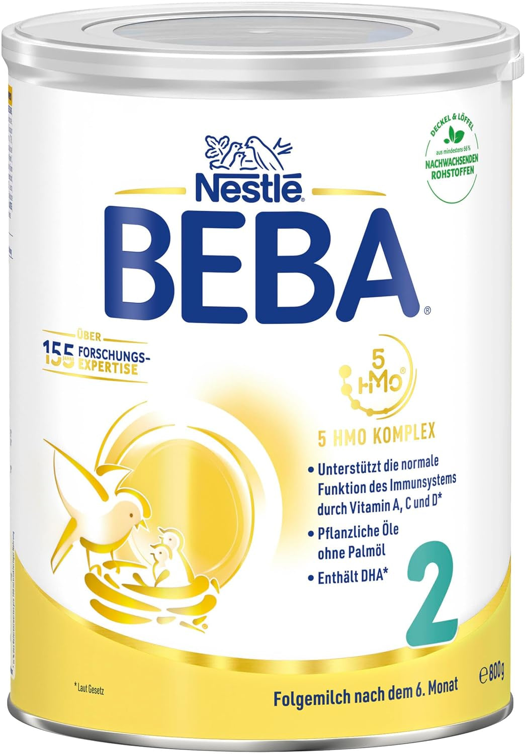 BEBA 2 - Lait de suite après 6 mois, avec complexe 5 HMO, teneur en protéines adaptée à l'âge, sans lactose, sans huile de palme, sans huile de poisson, nourriture pour bébé, lait en poudre pour bébé, lot de 3 (3 x 800 g)