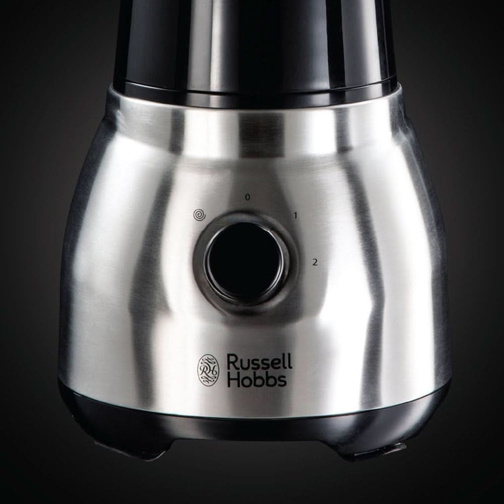 Russell Hobbs Batteur sur socle 2 en 1 [mélangeur en verre de 1,5 L et mini machine à smoothie de 0,6 L - To-Go-Trinkflasche Inkl. Deckel] Spülmaschinenfest, Impuls-/Ice-Crush Funktion, Becher BPA Frei, Edelstahl 23821-56 Kitchen Naty Shop