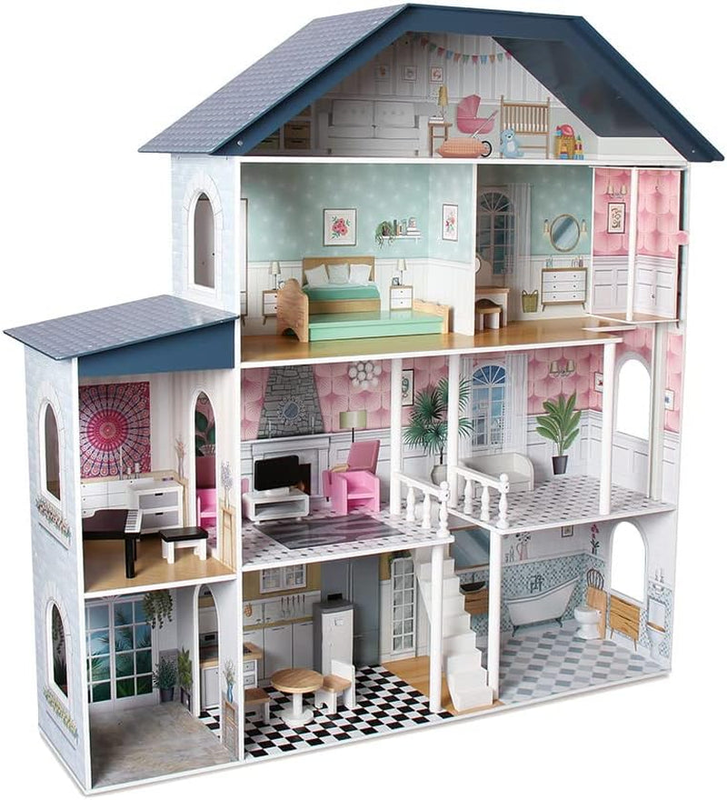 Deqube 913D00016 Maison de poupée en bois, 4 étages, Premium