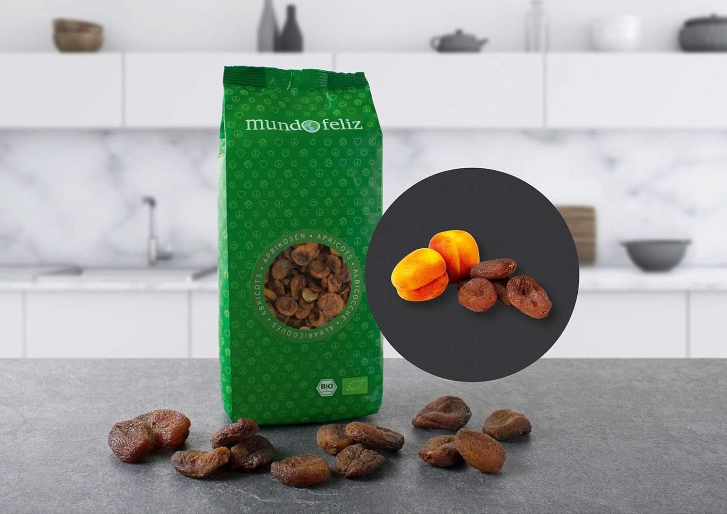 Mundo Feliz, Abricots secs avec noyaux issus de l'agriculture biologique, 2 x 500 grammes Produits déshydratés Naty Shop