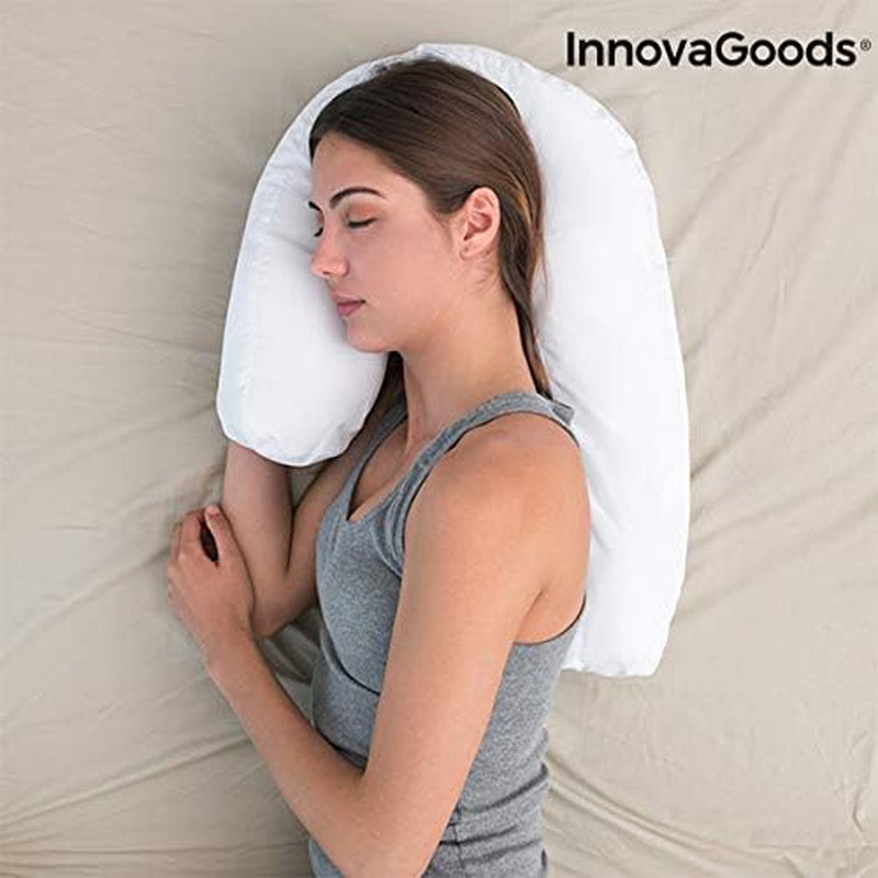Oreiller ergonomique en forme de U Innovagoods pour dormeurs latéraux, idéal pour la grossesse, favorise une respiration calme, réduit les ronflements, coton et polyester, blanc, 39 x 57 x 14 cm Oreillers orthopédiques cervicaux Naty Shop