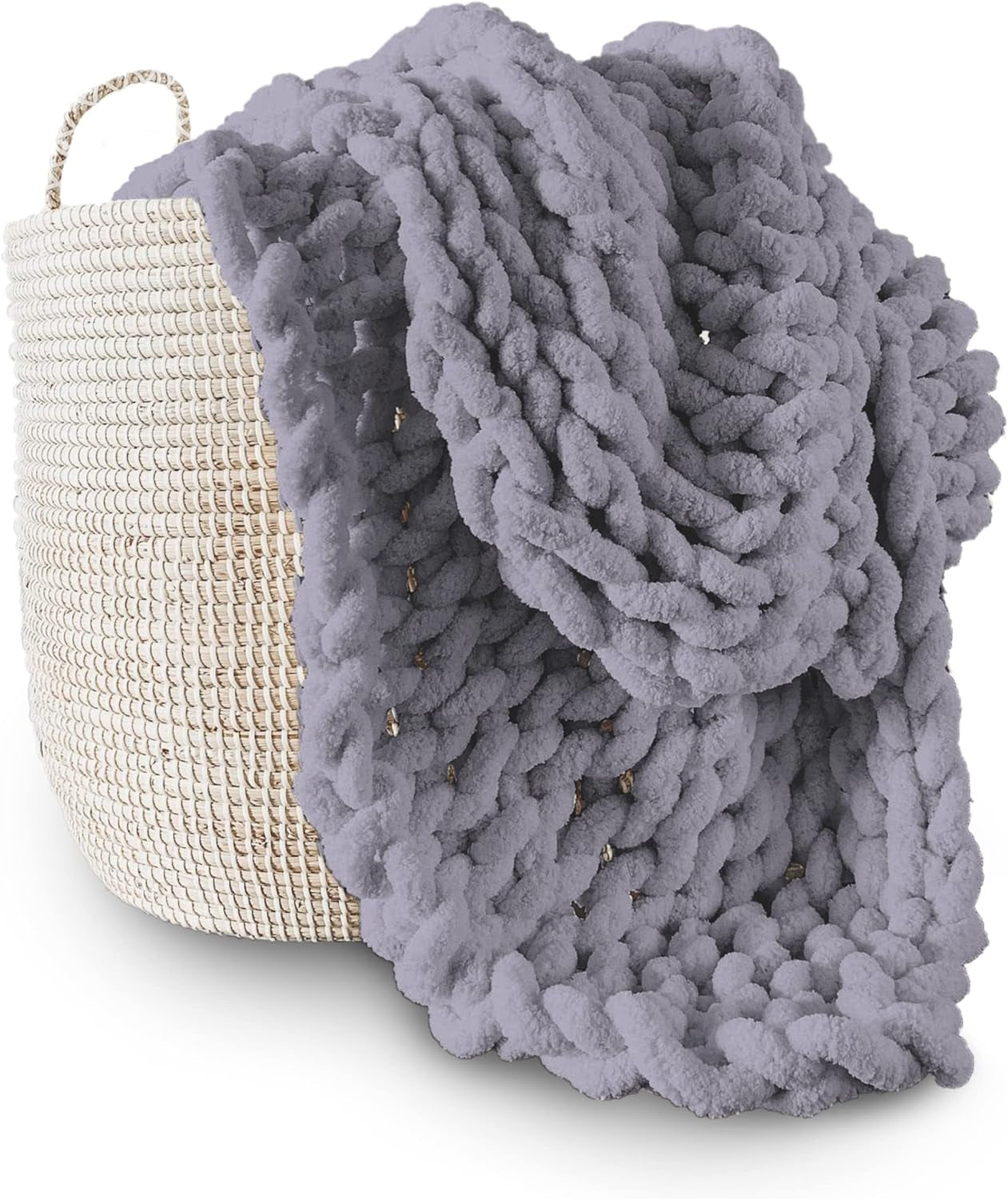 Couverture tricotée épaisse, jeté, 100% tricoté à la main avec du fil chenille géant (127 X 152,4 Cm, gris lilas) Lits et couettes Adyrescia Gris 50 "X60"