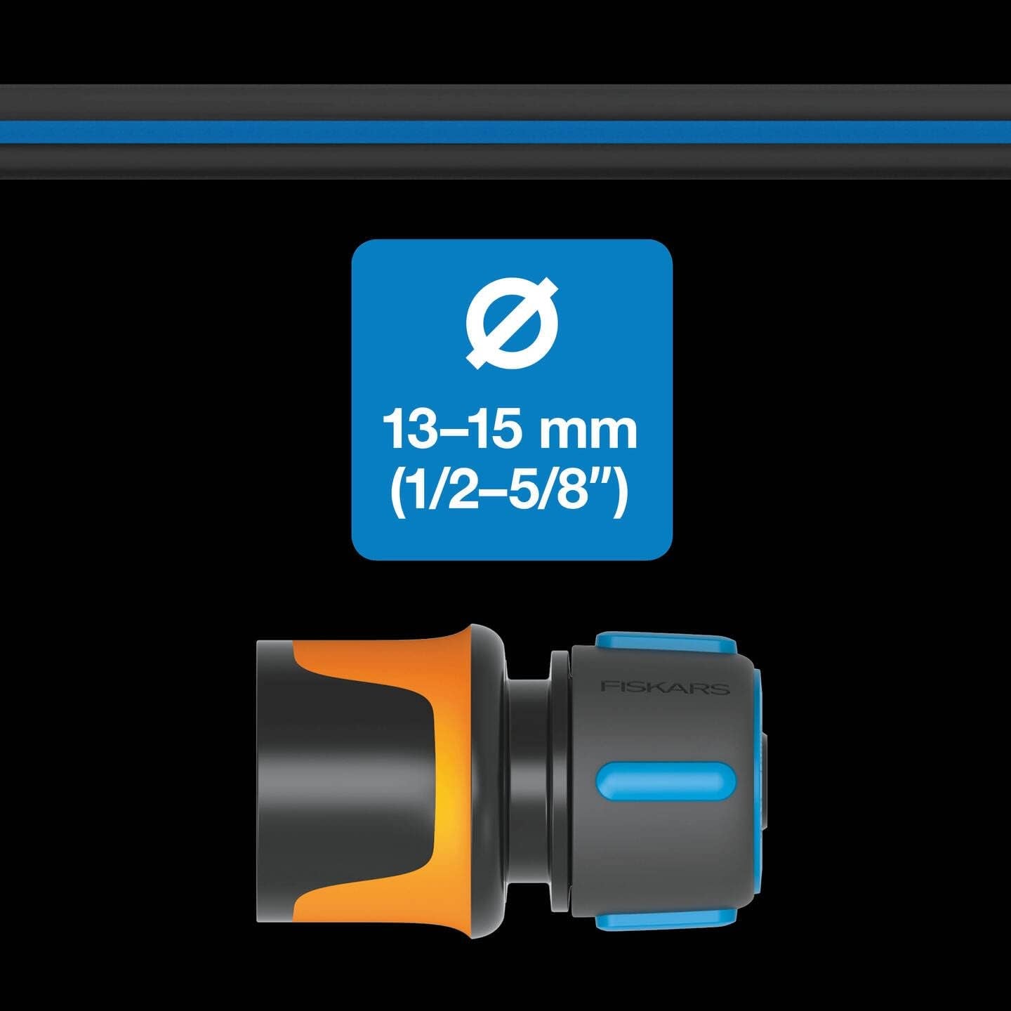 Tuyau d'arrosage Fiskars S, Solide, Tuyau d'eau pour arrosage manuel, 13 mm (1/2"), Longueur: 15 m, Raccord universel, Protection UV, Protection contre le gel, Résistant à la torsion, Bleu, 1076049