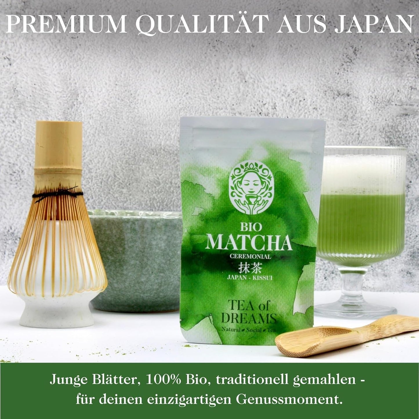 Poudre de Matcha Bio pour Thé et Matcha Latte - Qualité Cérémoniale Premium du Japon - Thé Vert Kissui Original - 30g