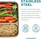 U Konserve - Récipient alimentaire rectangulaire divisé en acier inoxydable avec couvercle en silicone - Bleu sarcelle - Boîtes de conservation des aliments de 28 oz / 825 ml Naty Shop