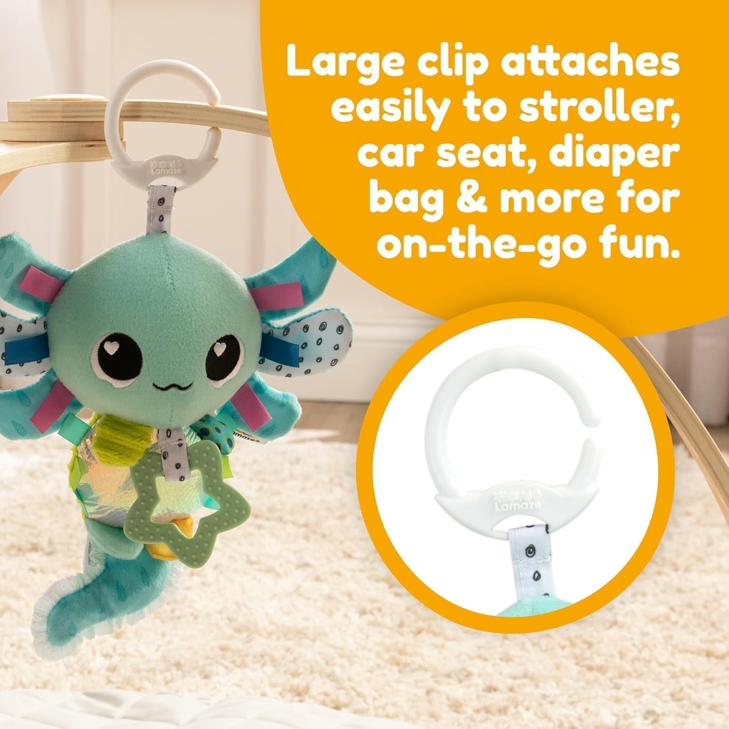 LAMAZE Alise Axolotl - Jouet pour poussette Clip & Go - Jouets sensoriels pour bébé - Jouets d'apprentissage précoce 0-6 mois - Conçus par des experts pour les nouveau-nés - Cadeaux de baby shower Bebe Naty Shop Toys
