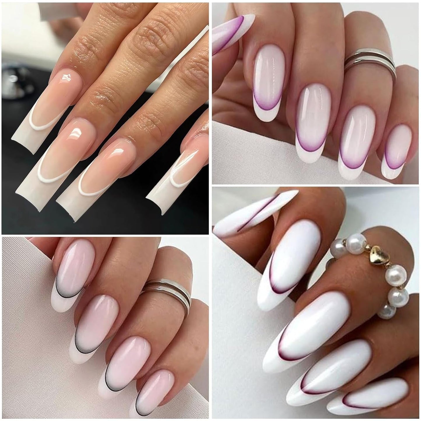 12 pièces French Tip Nagelsticker Selbstklebend Bunte French Nails Schablone Nagelaufkleber Nail Art Stickers Nageldesign DIY Nägel Zubehör(12 Farben)