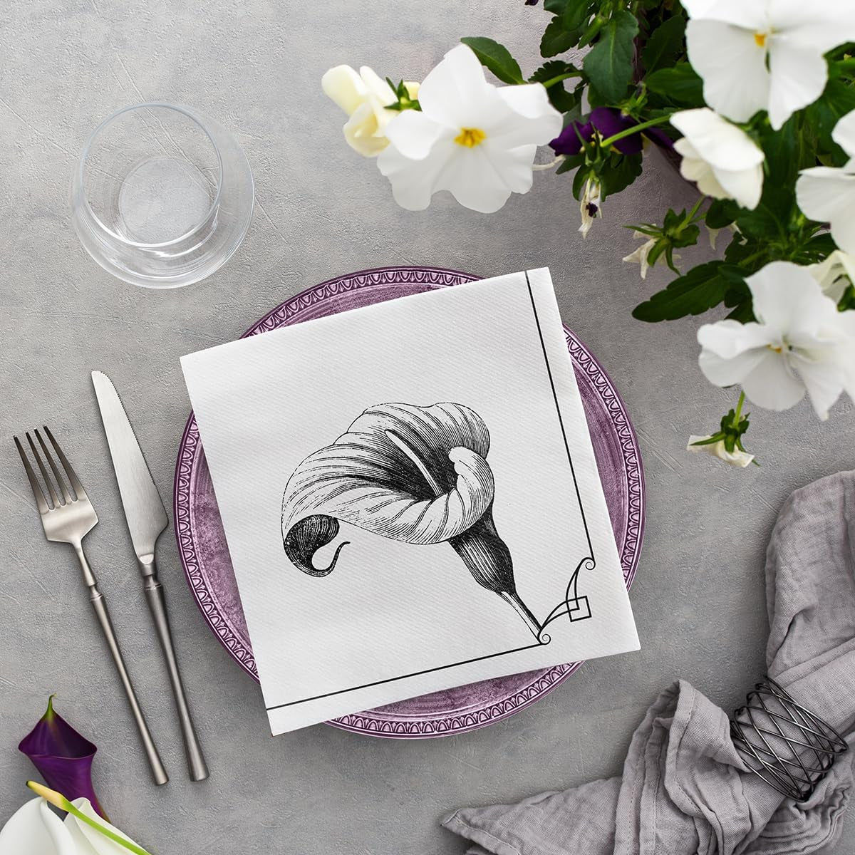 PAW - Serviettes Airlaid - En Tissu (40 X 40 Cm) I 50 Pièces I Pour Service Funéraire, Fête Funéraire, Funérailles, Adieu I Serviettes en Tissu de Décoration de Table de Haute Qualité - Fleur de Mémoire I Fleur de Mémoire