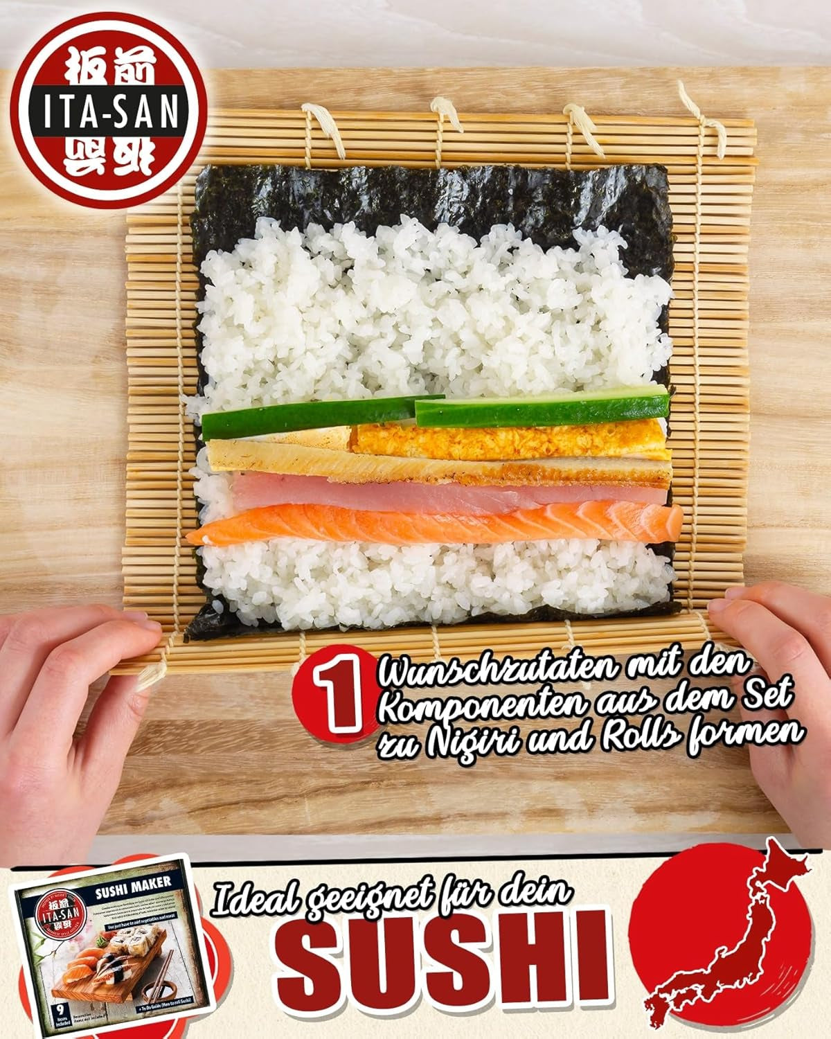 ITA-SAN Sushi Set (set complet de 9 pièces, idéal pour débuter, pour essai ou cadeau) 1 paquet