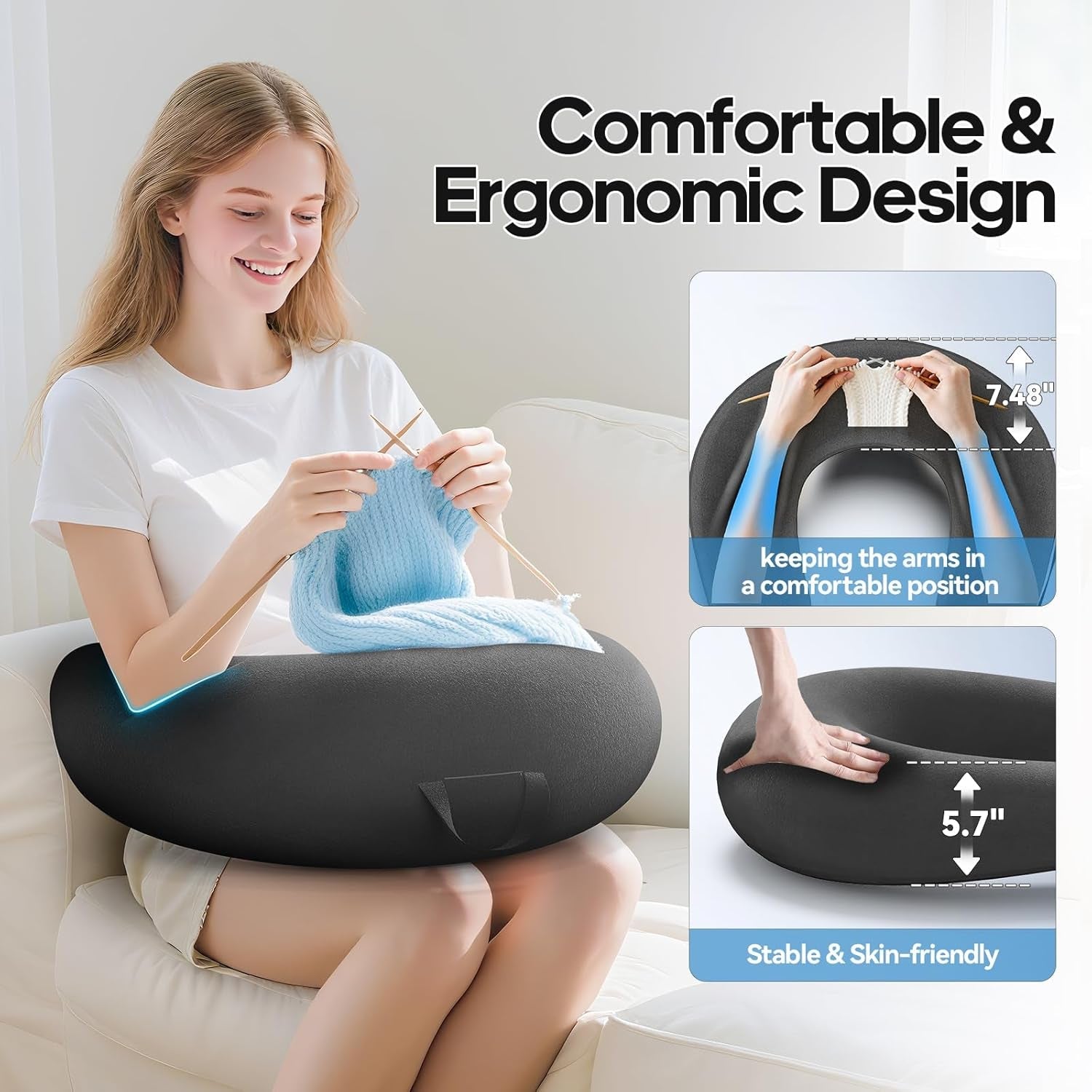 Oreiller de jeu et de lecture, oreiller de lecture pour lit/canapé/sol, oreiller d'alimentation/crochet avec grand oreiller de jeu ergonomique, oreiller de joueur pour iPad/ordinateur portable – Noir