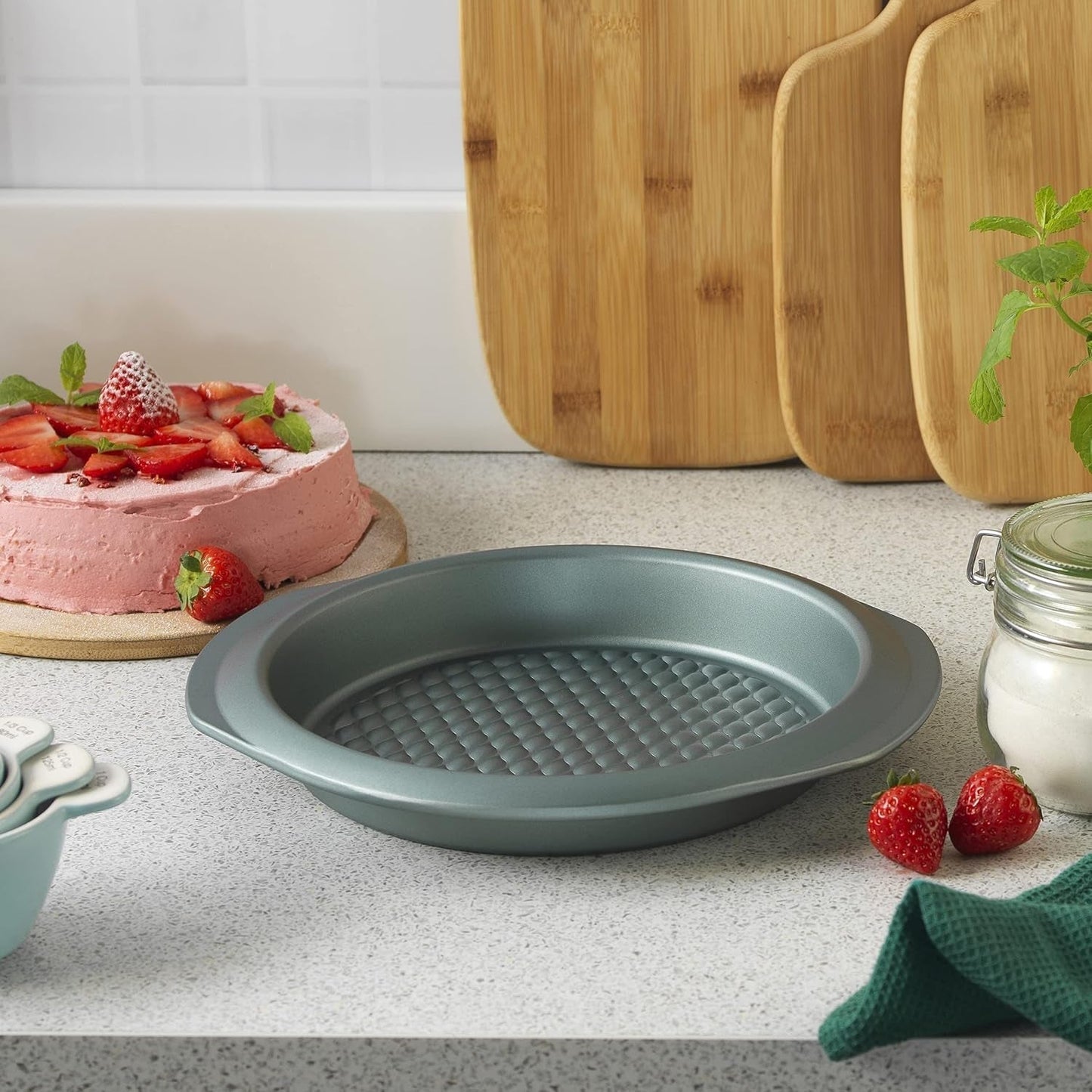 Progress BW09819G2EU7 Shimmer Kollektion, Round Backform Aus Kohlenstoffstahl Mit Antihaftbeschichtung, Ideal For Pies, Kuchen, Torten Und Quiches, 28 Cm, Vert Moules et plaques à pâtisserie Naty Shop