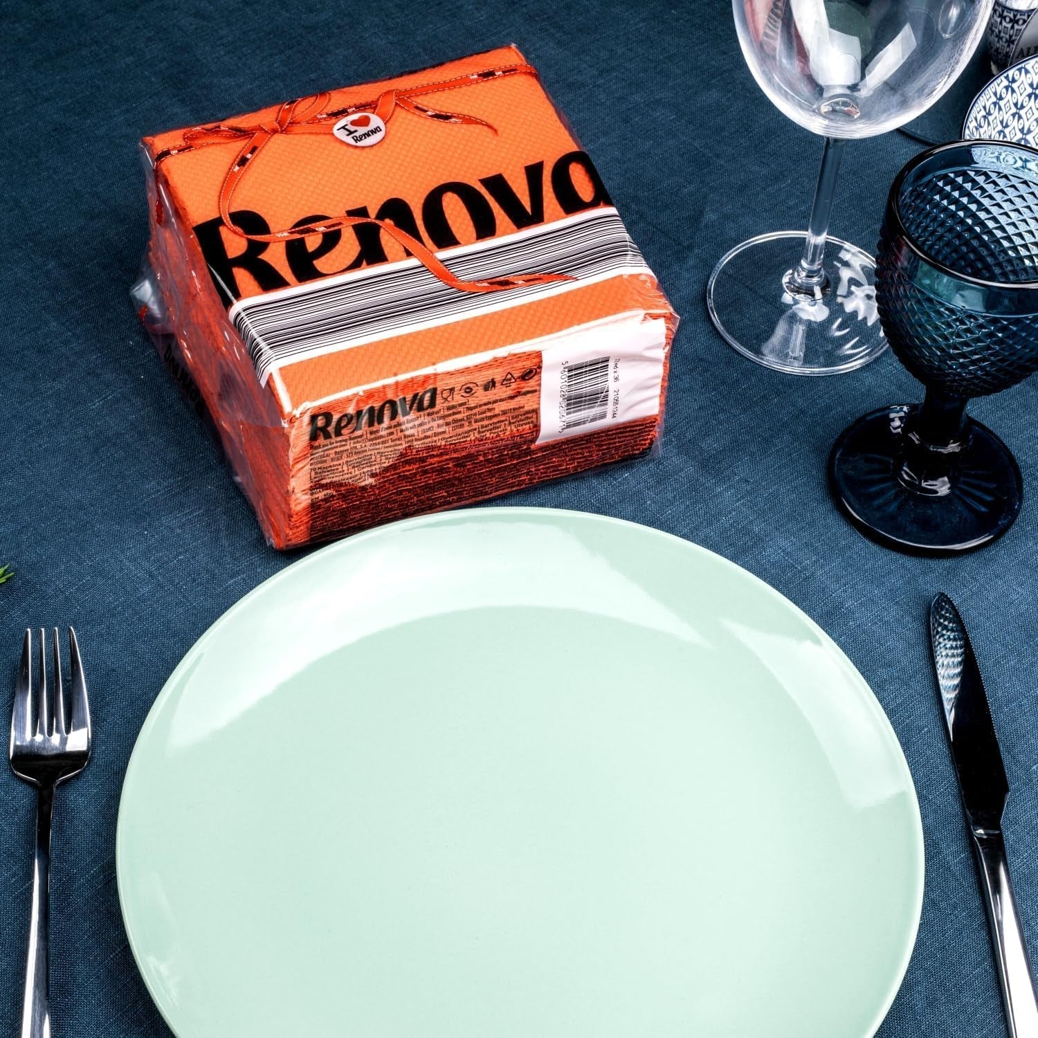 Serviettes en papier Renova, étiquette rouge orange - 70 serviettes