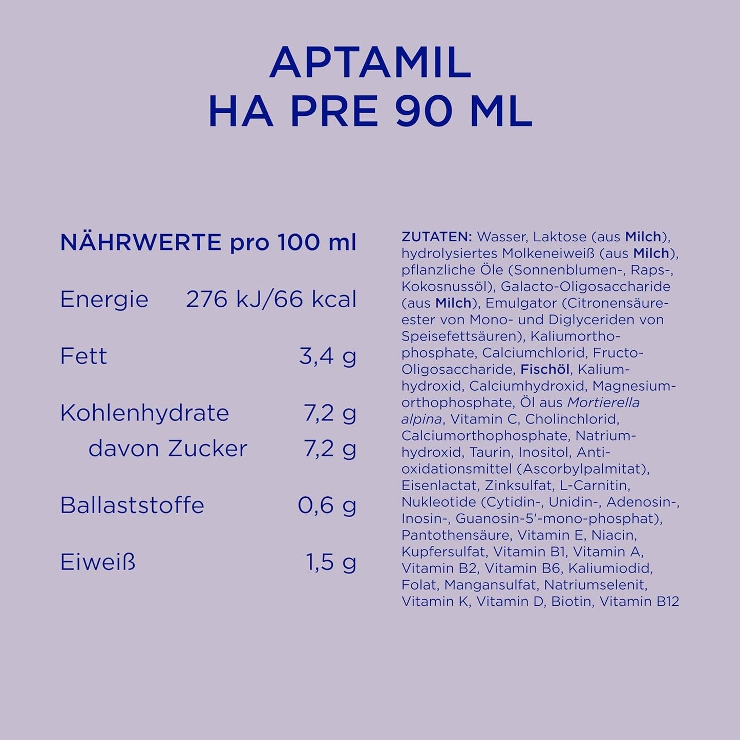 Aptamil HA Pré Prêt à Boire – Lait hydrolysé pour nourrissons dès la naissance – 4 x 2 x 90 ml