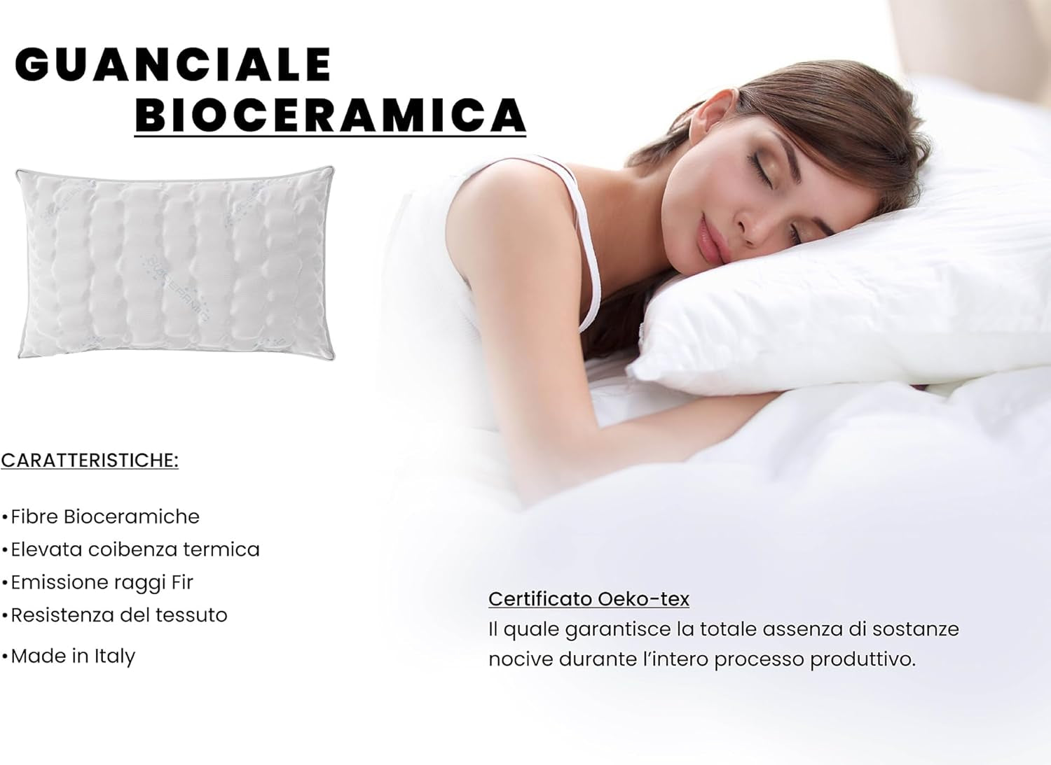 Literie italienne MB Home Italia, oreiller, biocéramique, gris clair, 45 x 75 cm Naty Shop oreillers standards