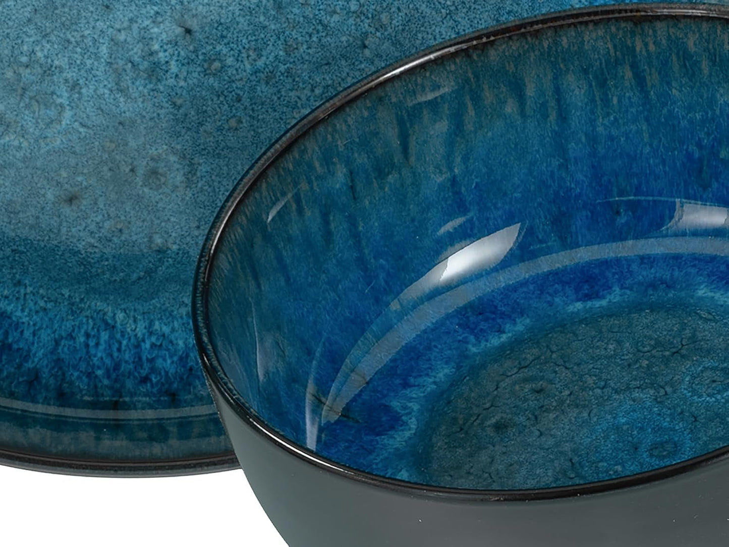 CreaTable, 20149, Nordic Fjord Blue Series, service de table 16 pièces pour 4 personnes, service combiné en porcelaine, passe au lave-vaisselle et au micro-ondes, fabrication de qualité