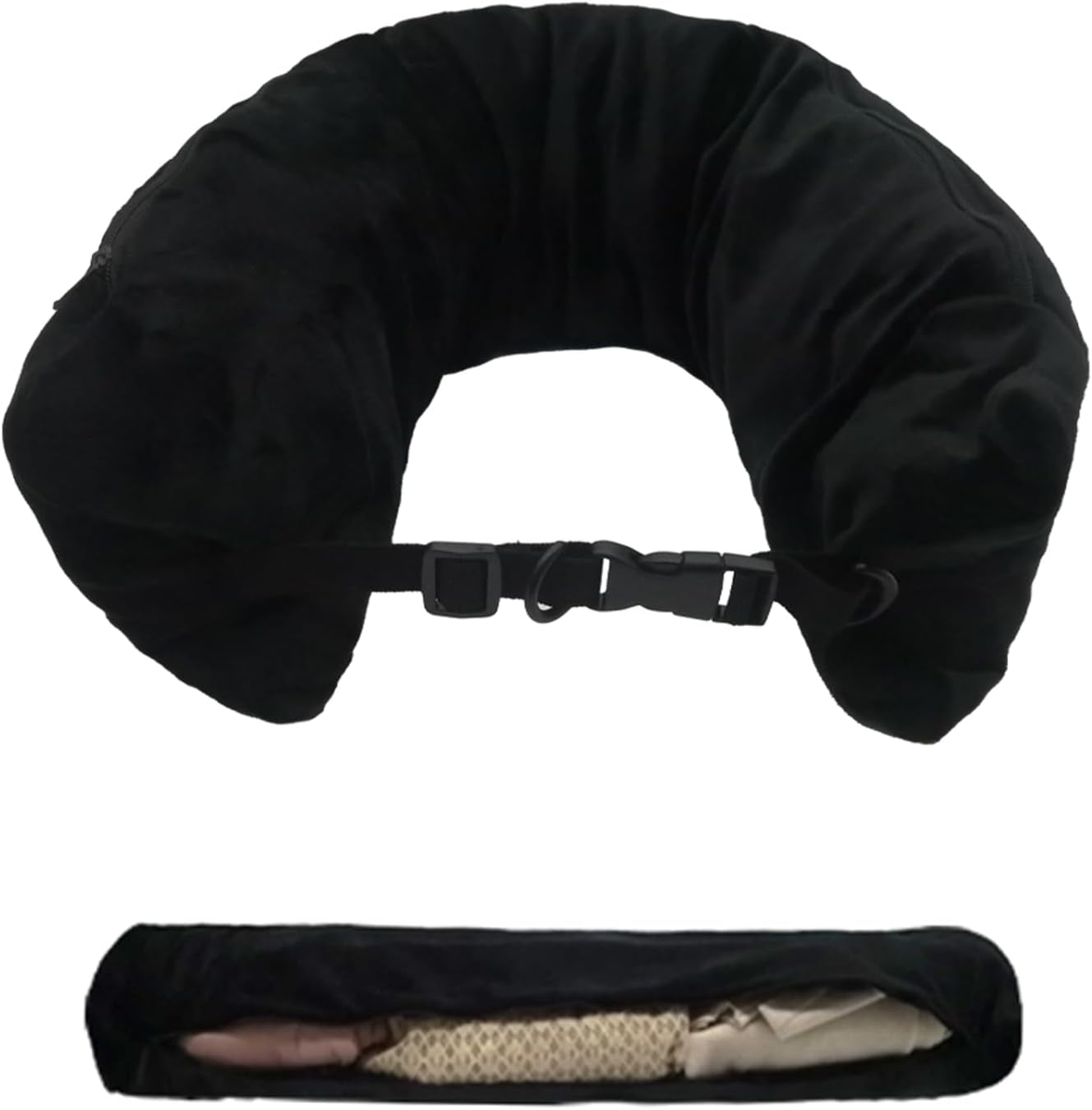 Bivpreom Oreiller de voyage en peluche, oreiller de voyage en peluche, oreiller de voyage, rembourré de vêtements, se transforme en bagage supplémentaire sans excédent de bagages Oreillers de voyage Naty Shop Noir1