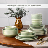 GBHOME Service de table en céramique pour 6 personnes, 24 assiettes et bols peints à la main, grès résistant aux rayures, passe au lave-vaisselle et au micro-ondes