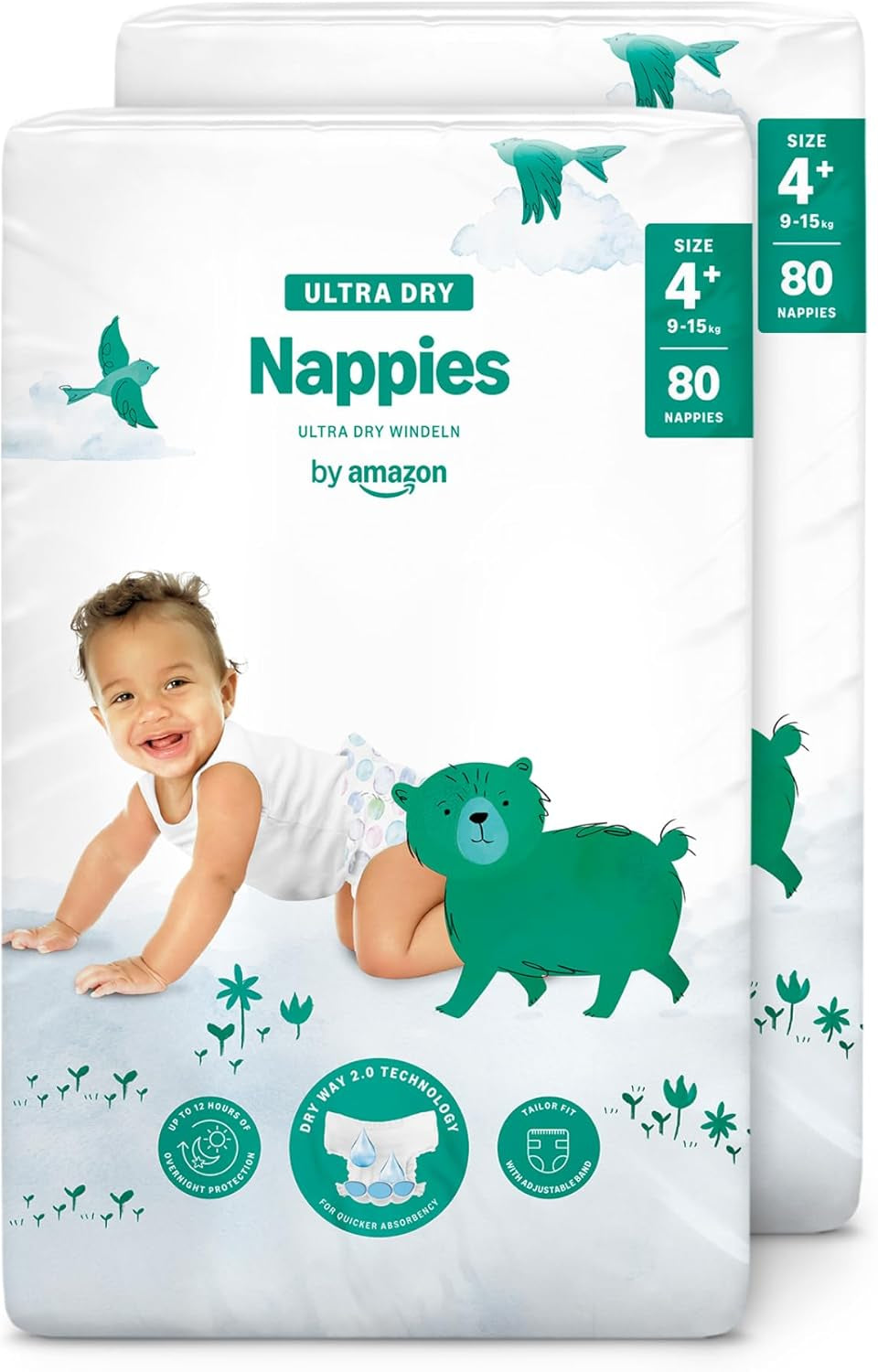 Couches Amazon Ultra Dry, taille 1 (2-5 kg) – Boîte mensuelle, blanche, 96 pièces (2 paquets de 48) (anciennement marque Mama Bear, produit identique)