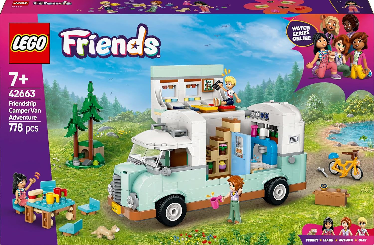 LEGO Friends Caravan, jeu de construction de rôle avec une caravane jouet, cadeau pour les filles à partir de 7 ans, jeu créatif avec 3 figurines et figurine d'animal furet 42663 Jeux de construction Besuche den LEGO-Store
