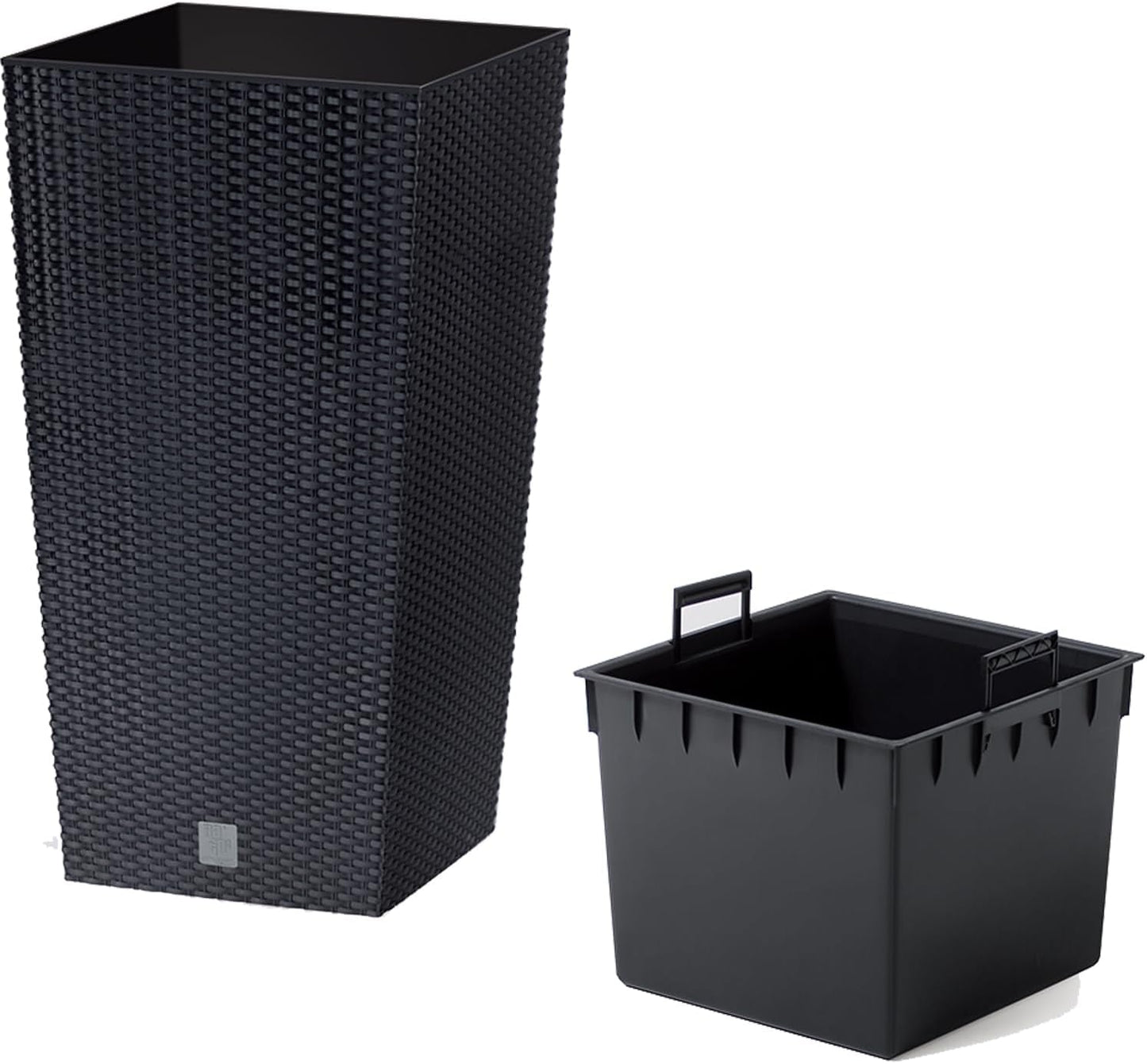 Pots/pots Prosperplast aspect rotin avec insert | 26,5 x 26,5 x 50 cm | anthracite | résistant aux intempéries et aux UV | en plastique robuste | pour intérieur et extérieur
