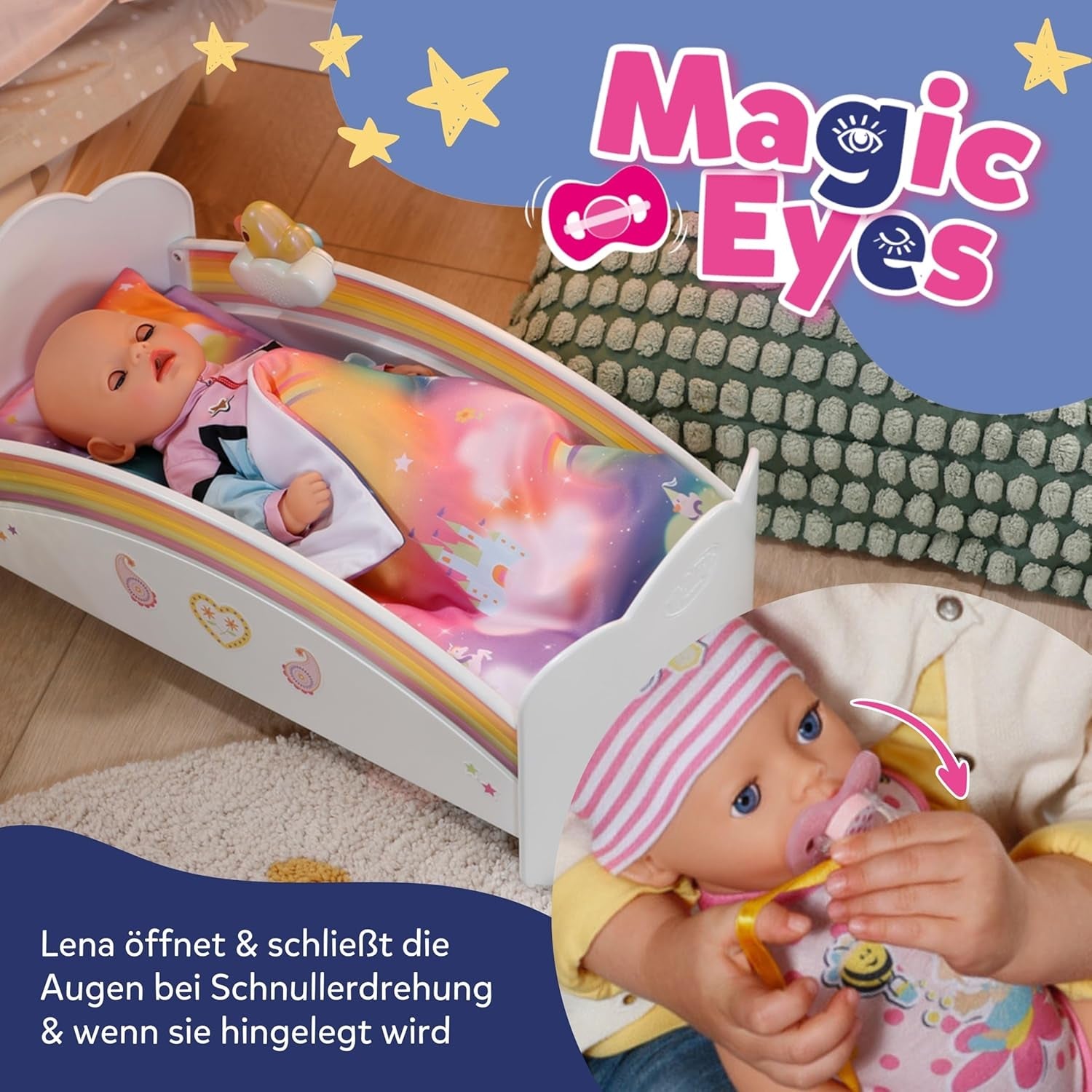 Poupée bébé Baby Born Lena (Fille) - 36 cm - 7 fonctions, accessoires et matelas inclus - Fonctionne entièrement sans piles - Convient aux petits enfants à partir de 1 an