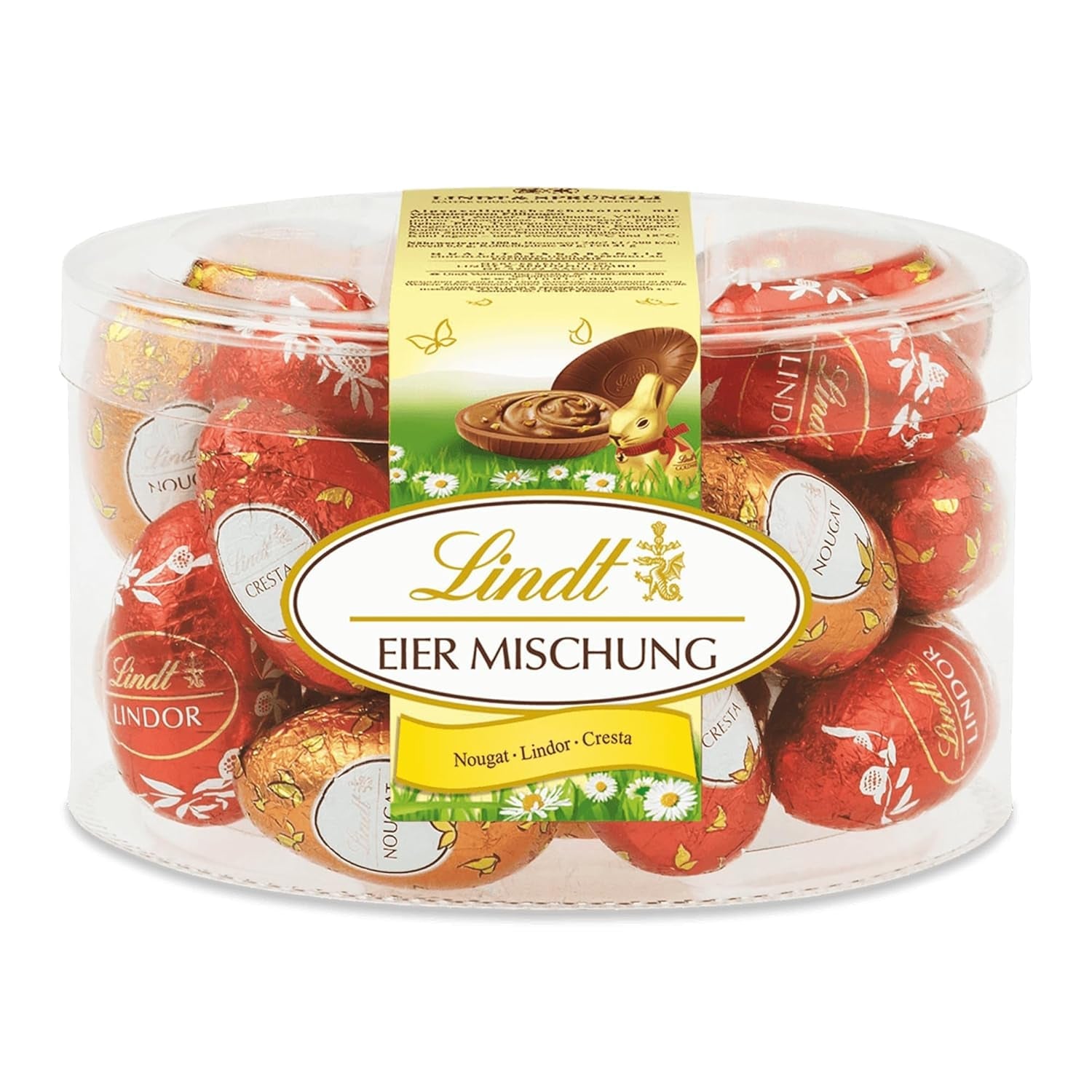 Assortiment d'œufs au chocolat Lindt | Sachet de 450 g | 9x chocolat au lait LINDOR, 8x Nougat, 8x Cresta | Variété d'œufs en chocolat colorés pour Pâques | Chocolat de Pâques | Cadeau de chocolat | De jolis œufs de Pâques