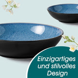 Service de table pour 6 personnes Vancasso PLAYA Service de table en porcelaine 24 pièces pour 6 personnes Bleu comprenant assiettes, assiettes Suma, bols et assiettes à salade Passe au lave-vaisselle et au micro-ondes