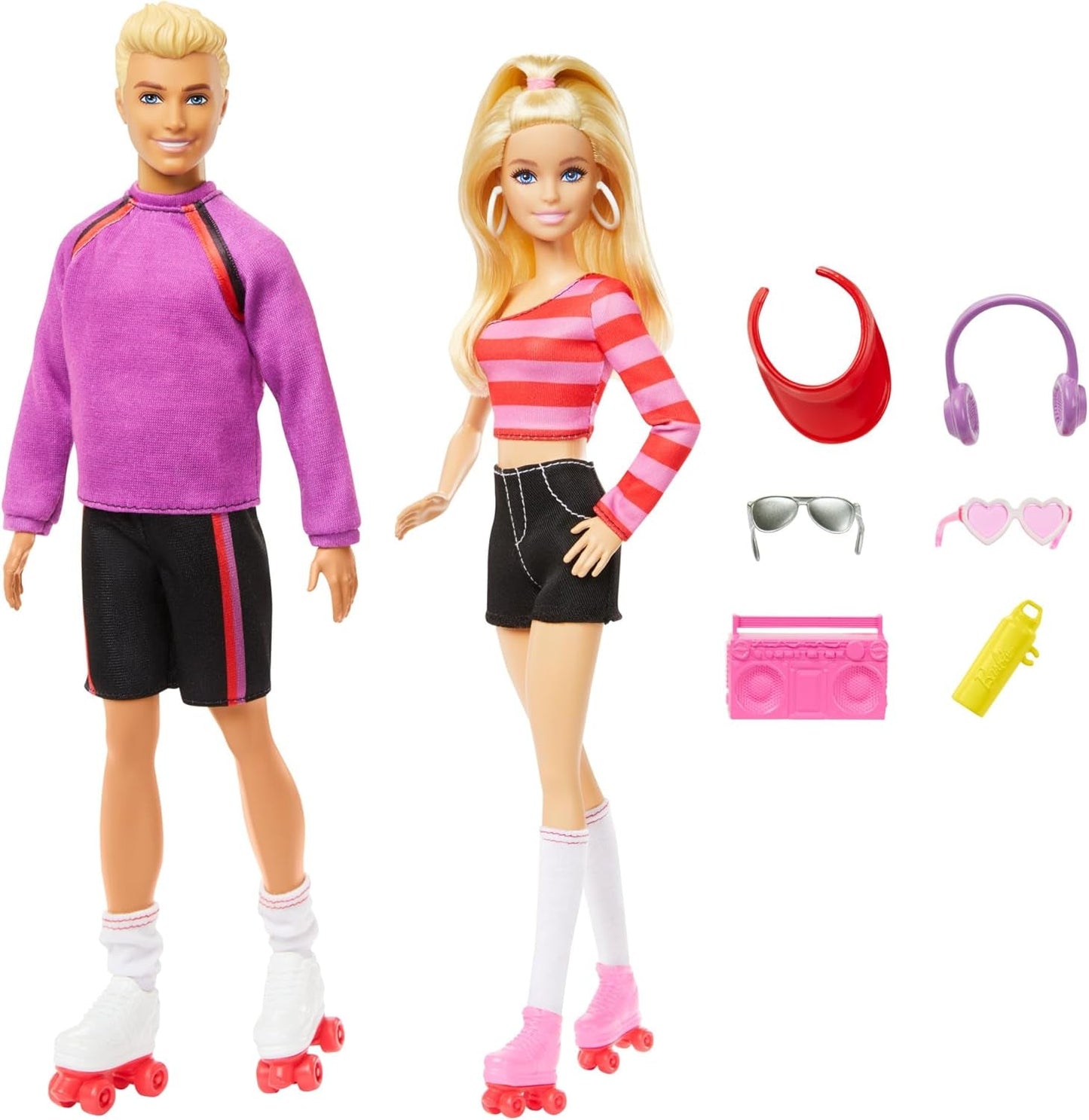 Barbie Fashionistas Coffret avec 2 poupées mannequins et 6 accessoires, poupées mannequins Barbie et Ken Roller Skating, figurines à collectionner 65e anniversaire, HXK90