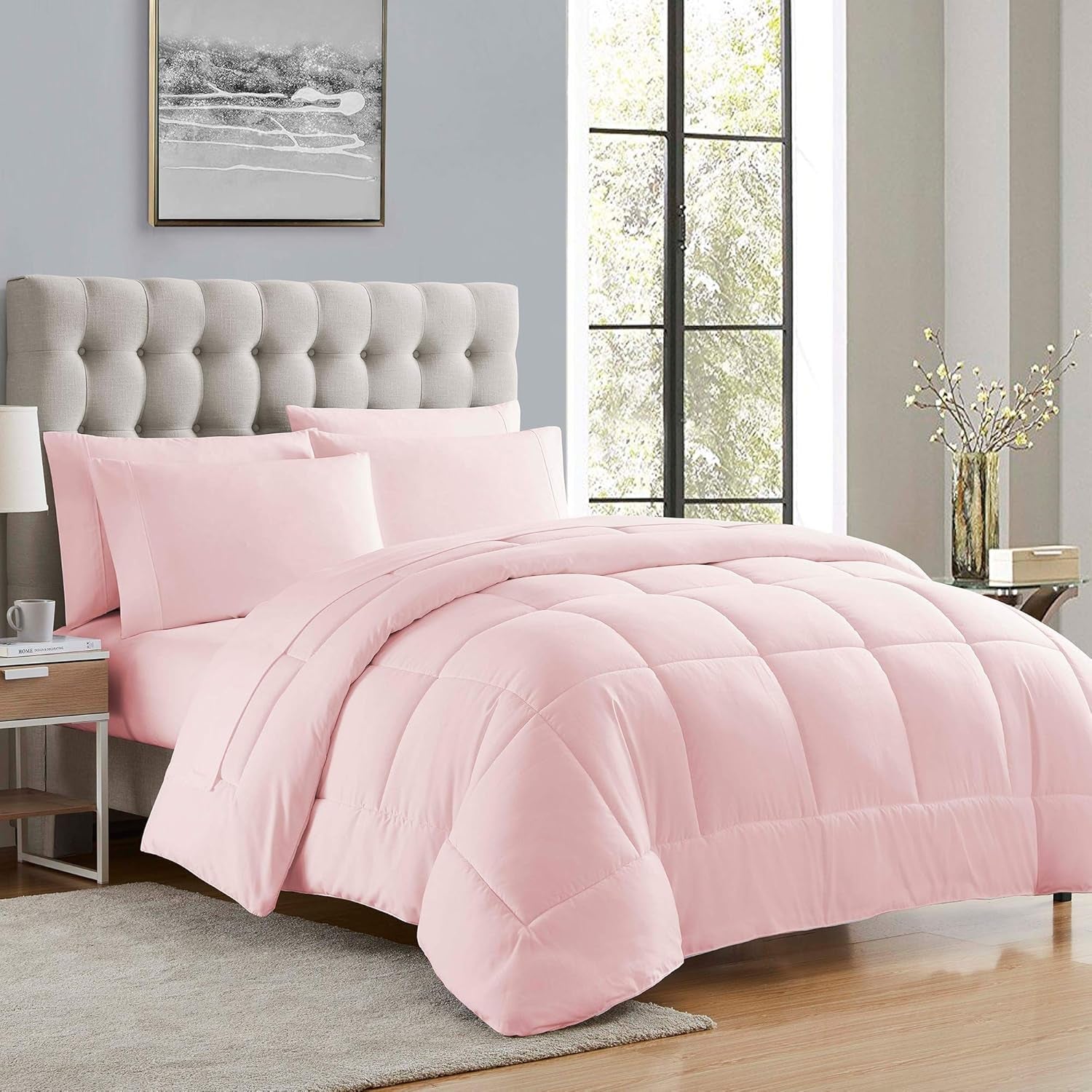 Sweet Home Collection Couette alternative toutes saisons, chaude, luxueuse, pelucheuse, loft, microfibre, garnissage, literie, double, rouge clair très grand Naty Shop Quilts & Comforters Rose pâle très grand